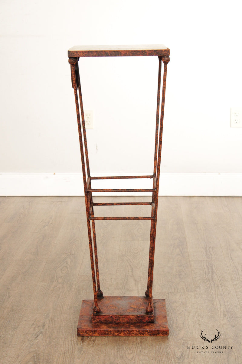 Contemporary Art Deco Style Iron Marble Top Pedestal Plant Stand