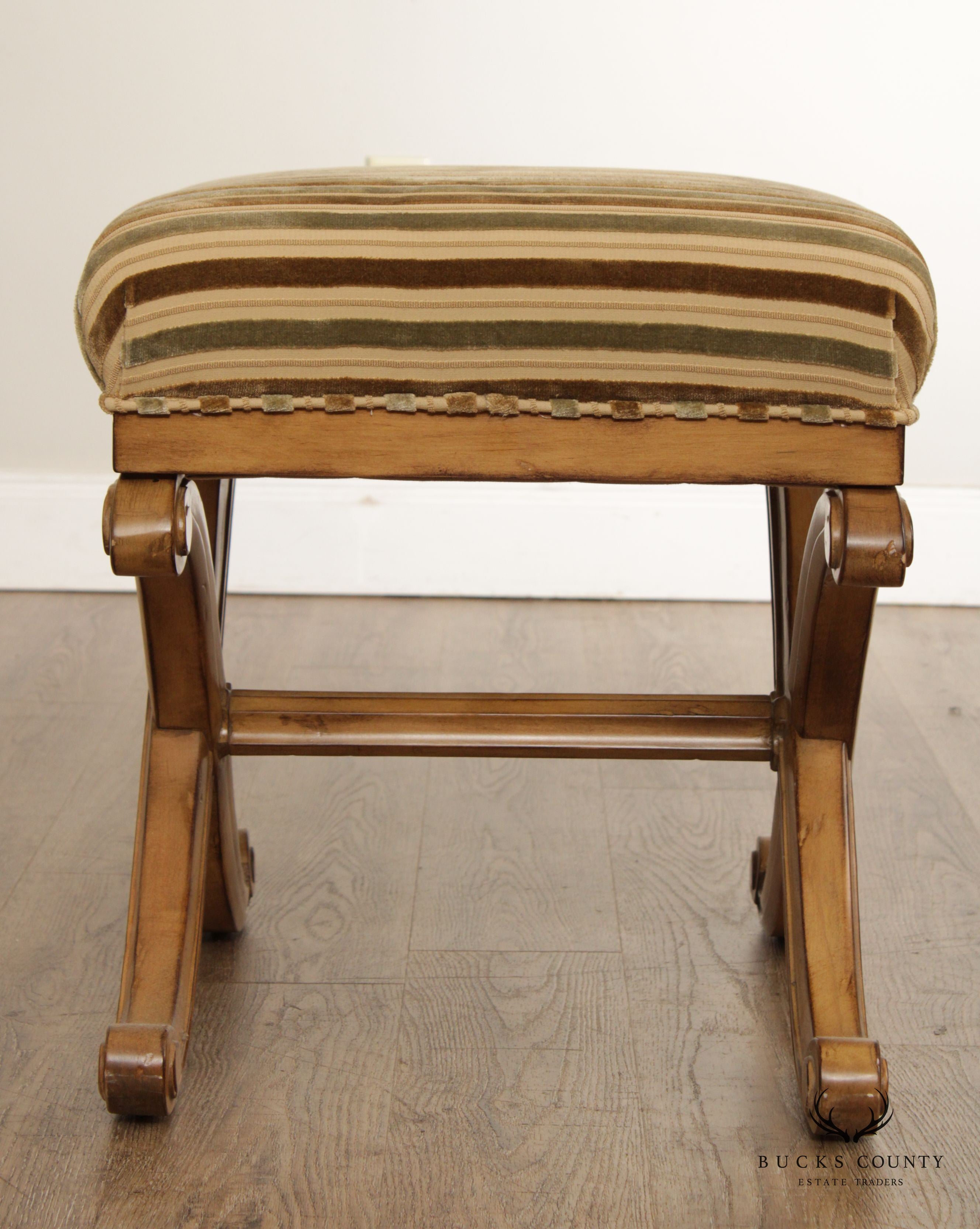 Swaim Regency Style Upholstered X-Frame Stool