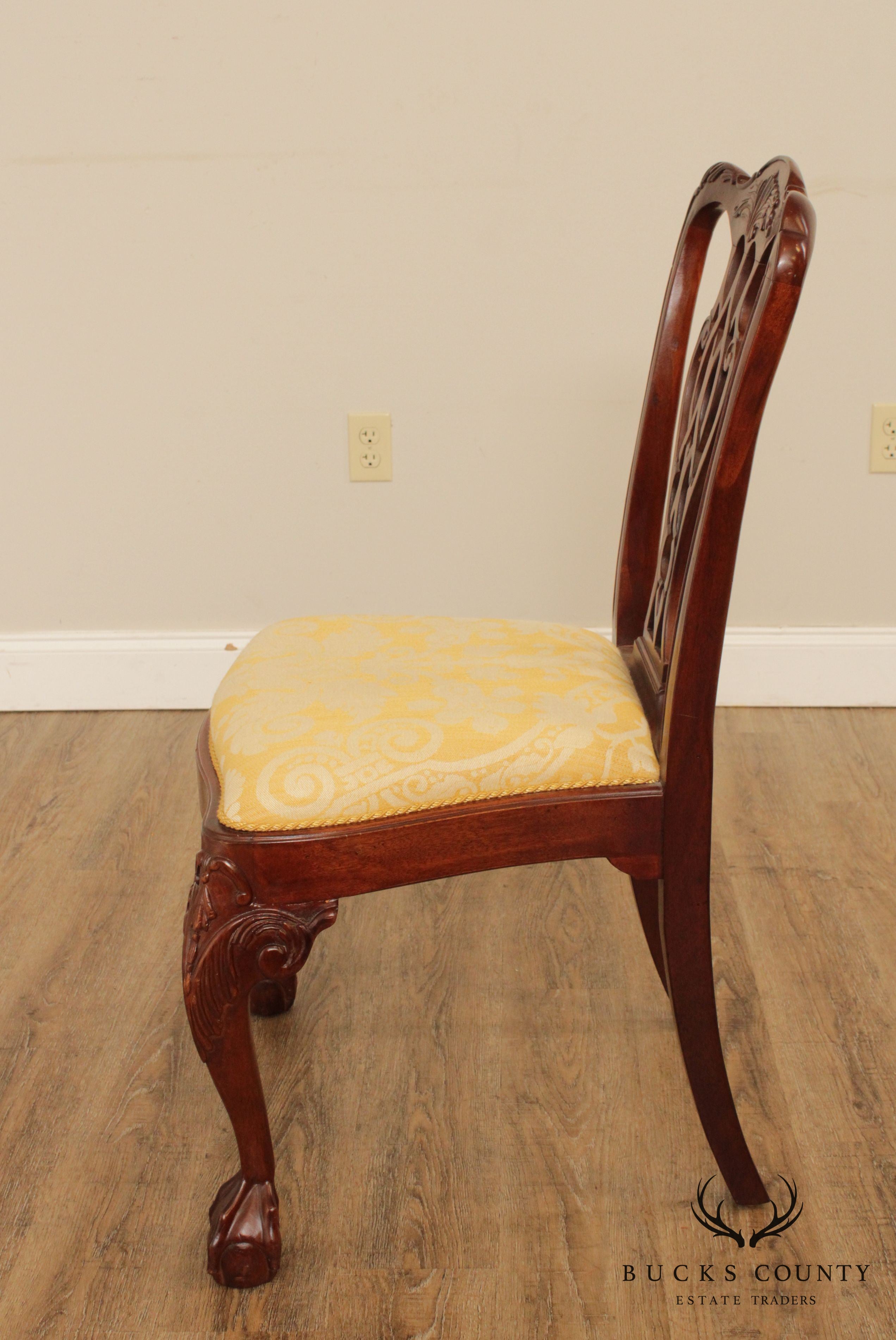 Chippendale Style Carved Mahogany Ball & Claw Pair Side Chairs