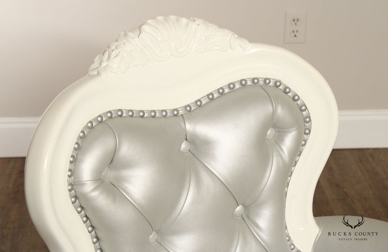 French Rococo Style White Lacquered Tufted Armchair