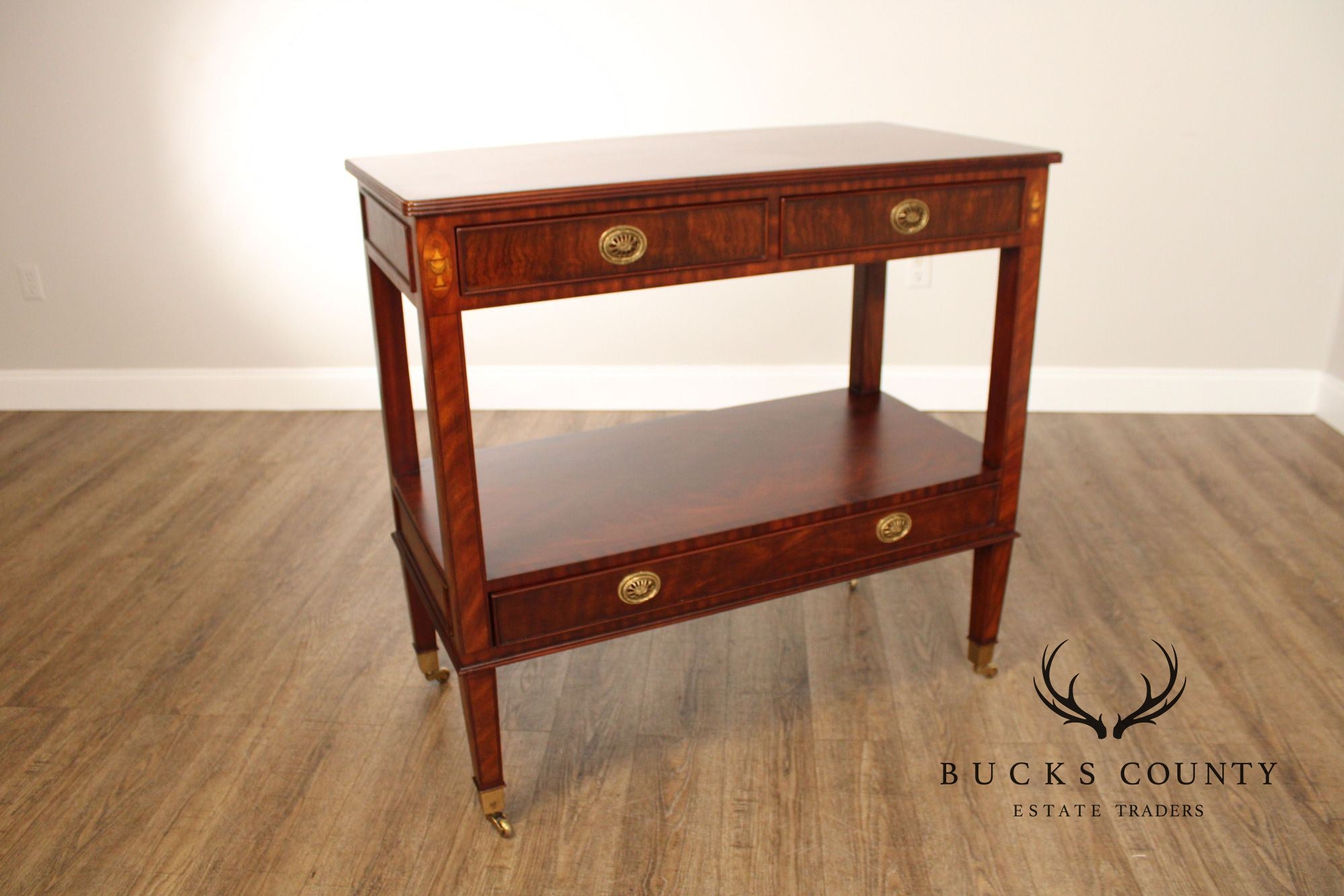 Maitland Smith Regency Style Inlaid Mahogany Two-Tier Server