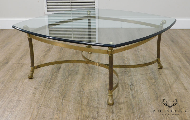 Quality Vintage Brass Base Glass Top Coffee Table