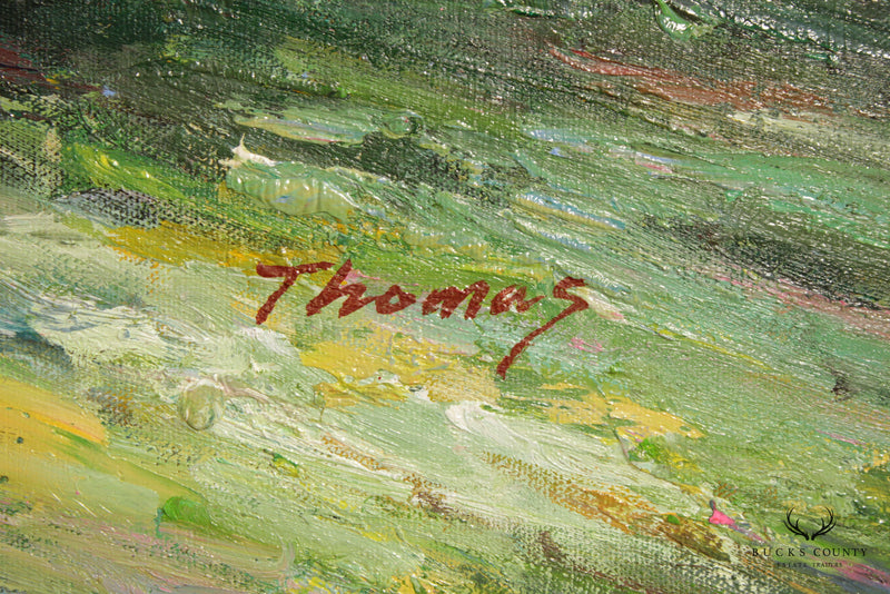 Vintage Impressionist Garden Landscape Original Oil Painting, Signed Thomas