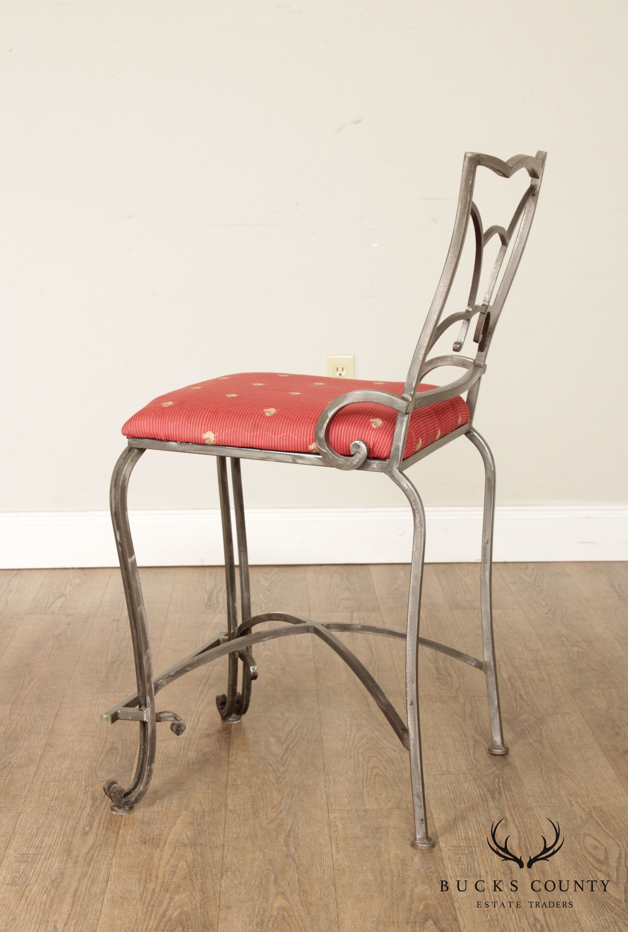 Quality Set of Three Wrought Iron Counter Stools