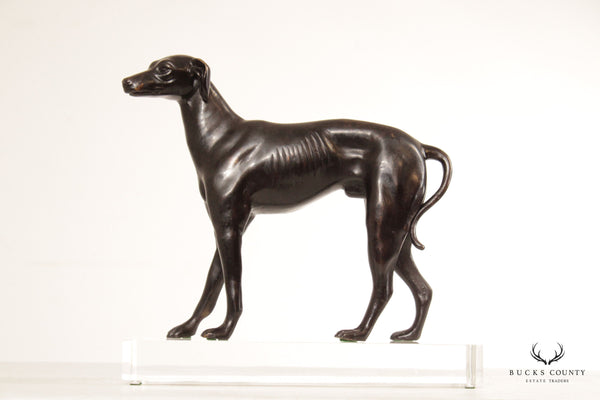 Vintage Bronze Greyhound Dog Statue on Lucite Base