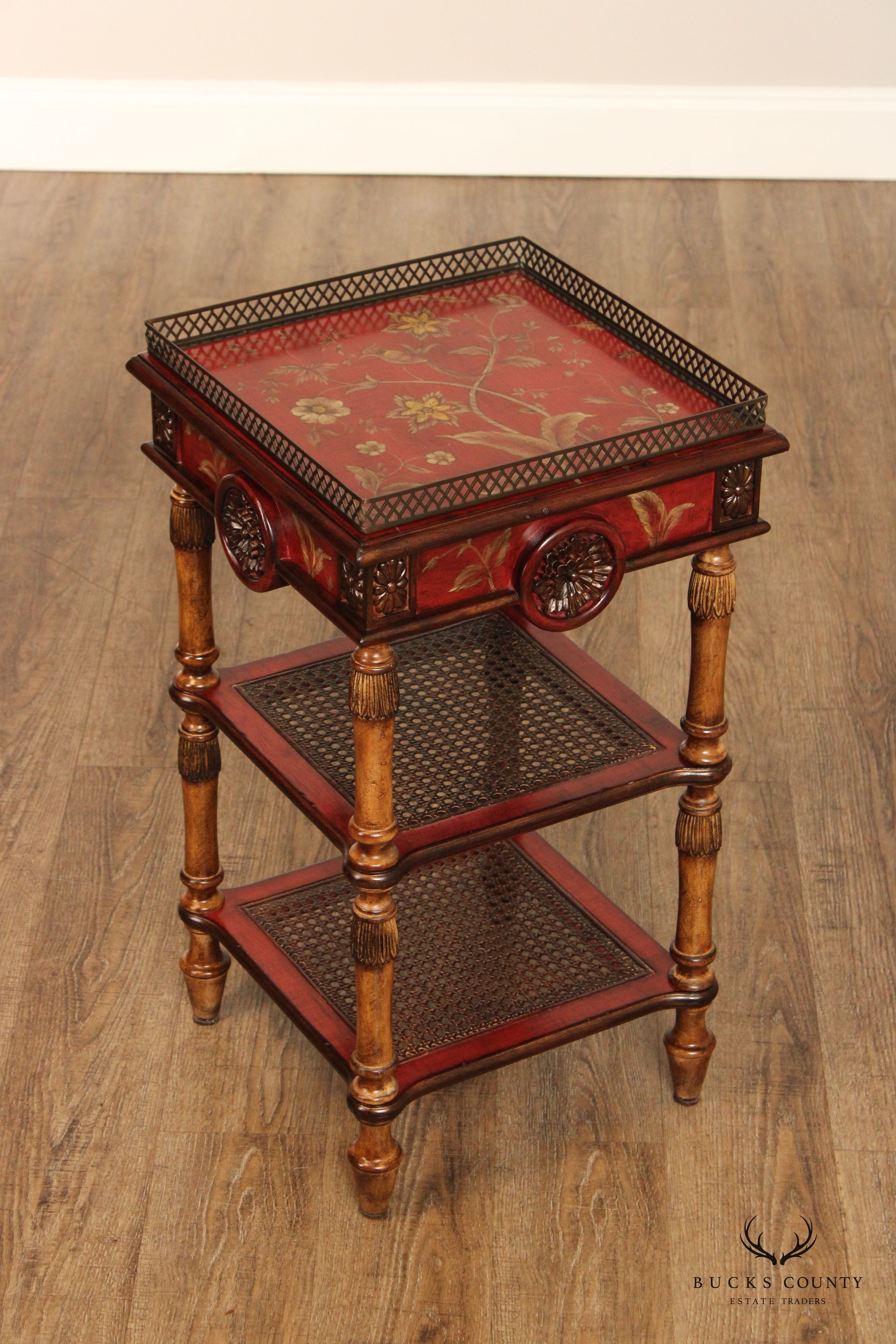 Chinoiserie Style Painted 3-Tier Side Table