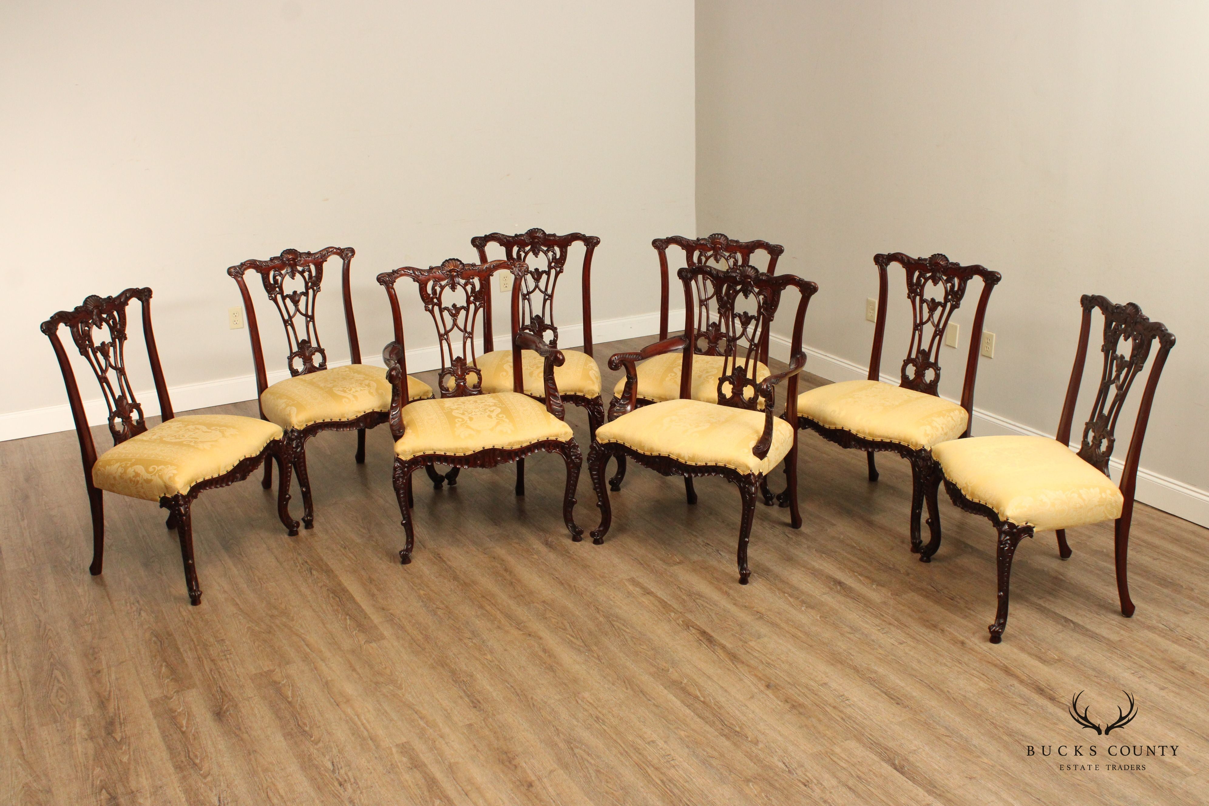 Chippendale Carved Mahogany Set Eight Dining Chairs