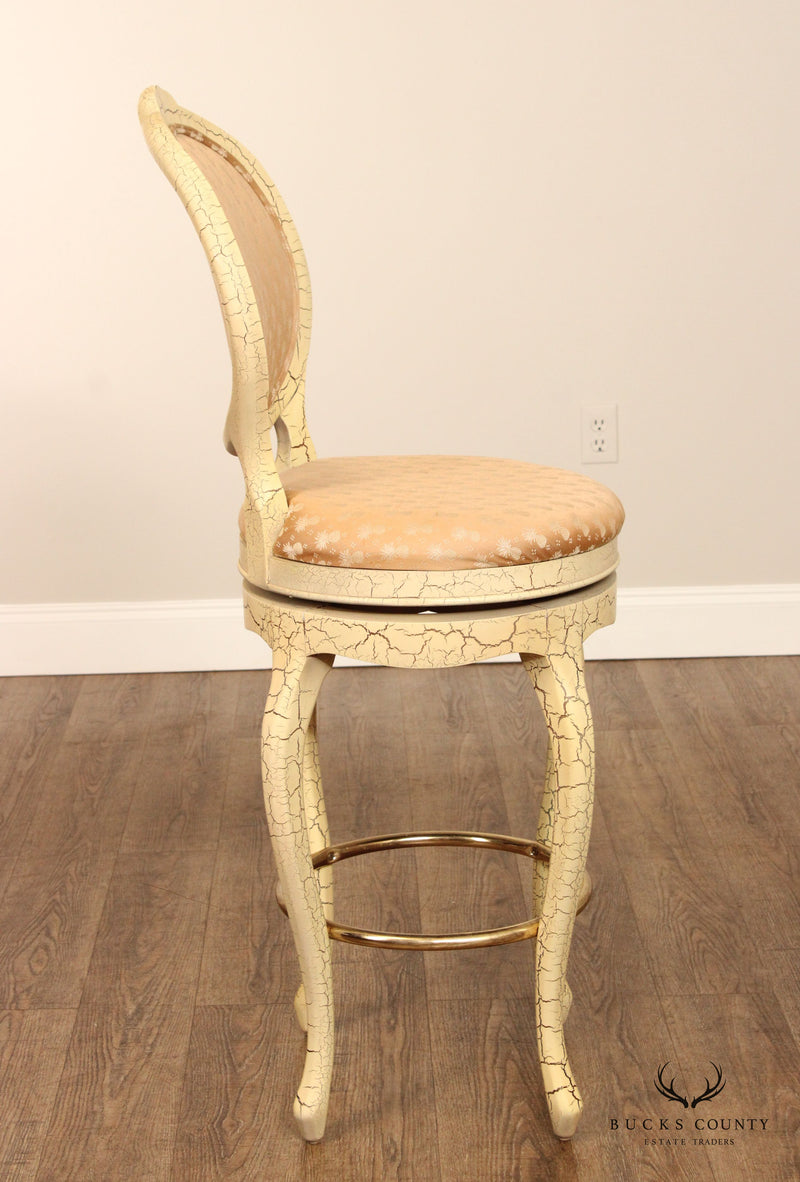 French Style Vintage Set Four Crackle Painted Bar Stools