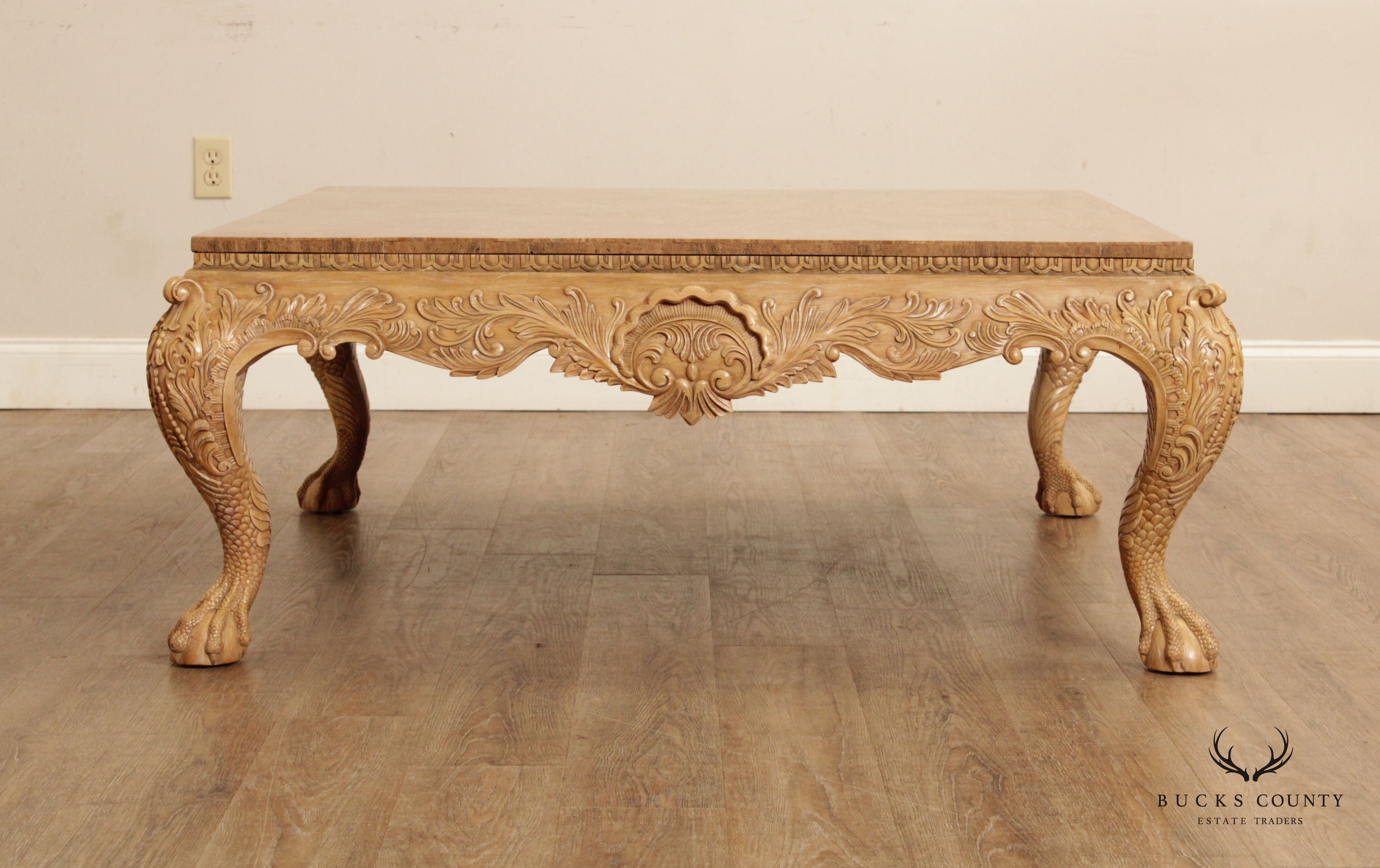 Maitland Smith Ornate Carved Square Coffee Table