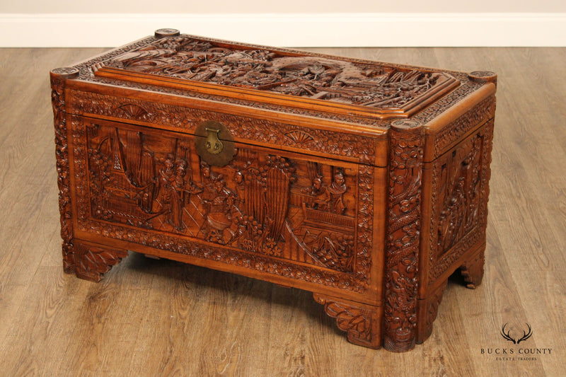 Vintage Chinese Carved Camphor Wood Chest