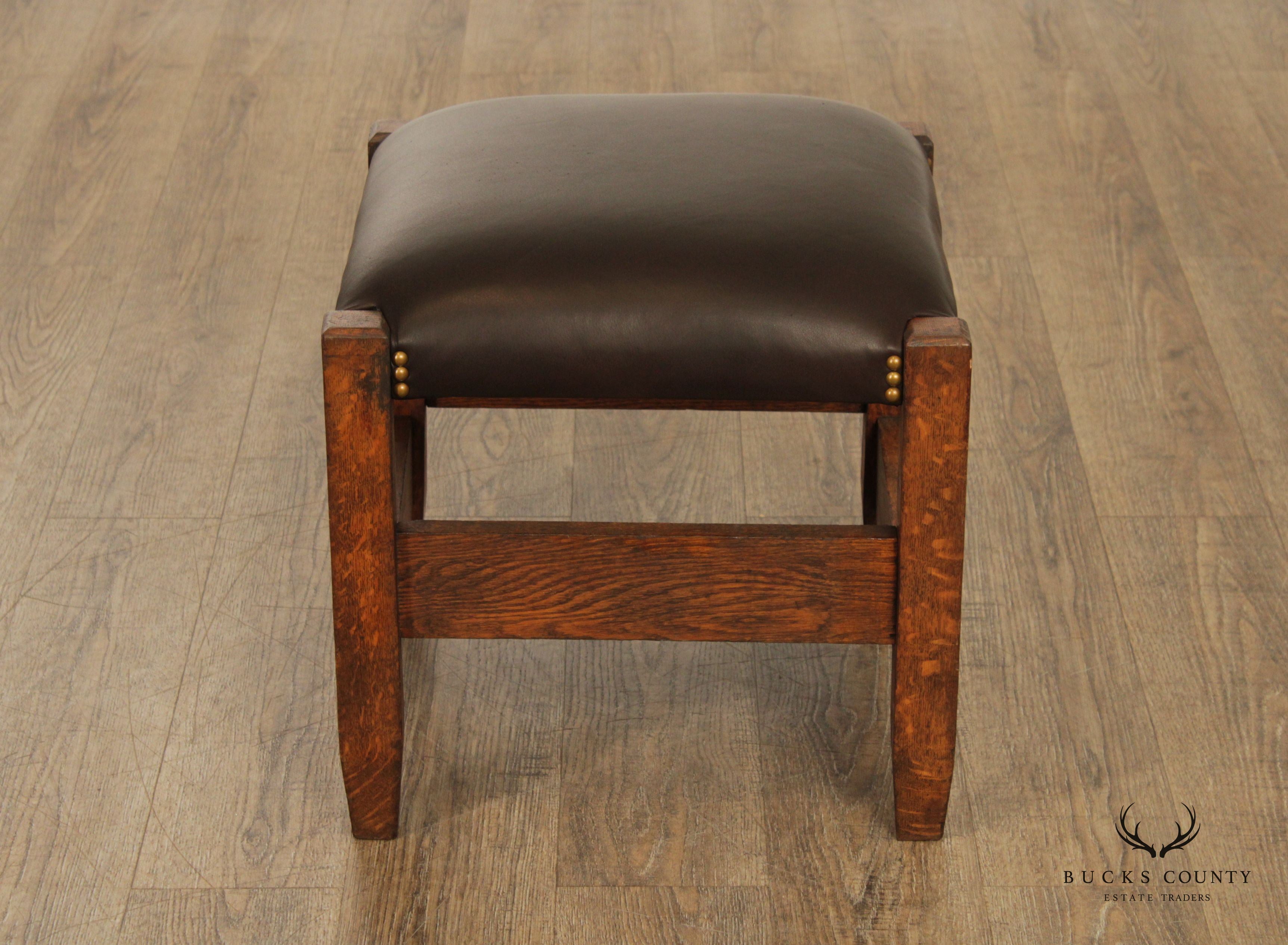 Antique Mission Oak and Leather Footstool