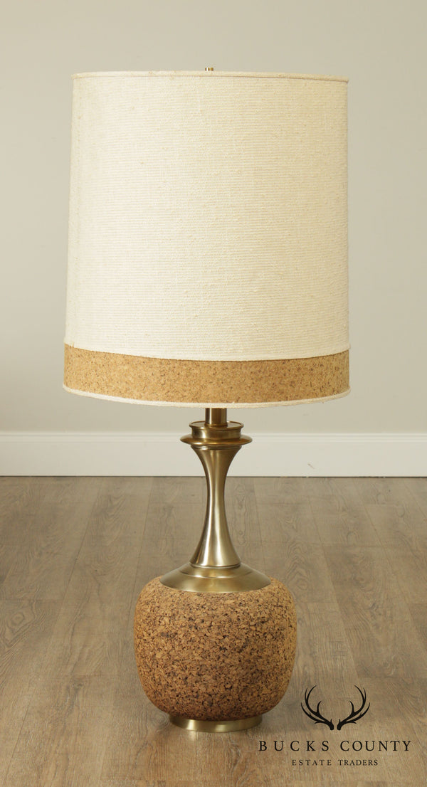 Mid Century Modern Cork and Brass Table Lamp - Honi Chilo
