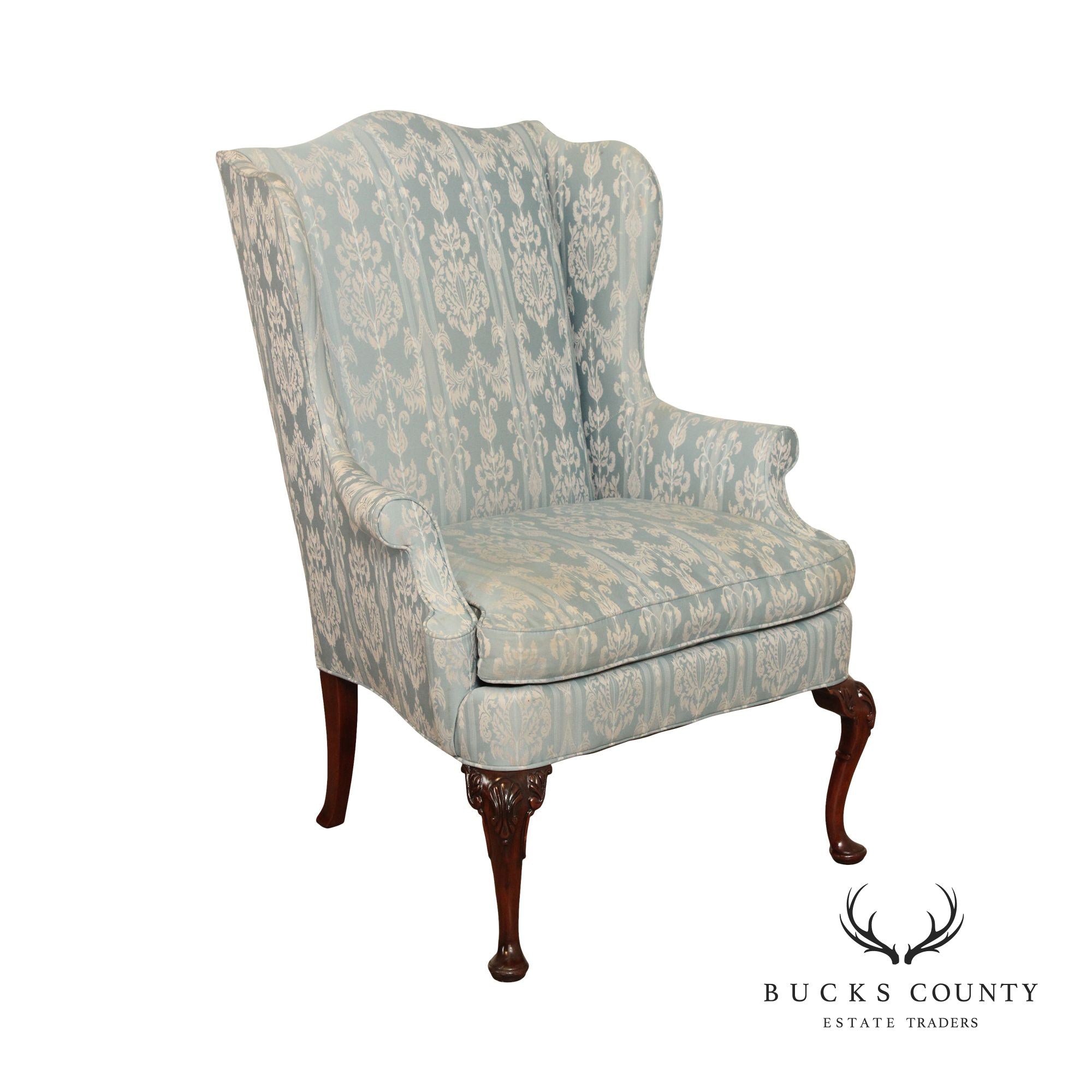 Hickory Chair Queen Anne Style Mahogany Wing Armchair