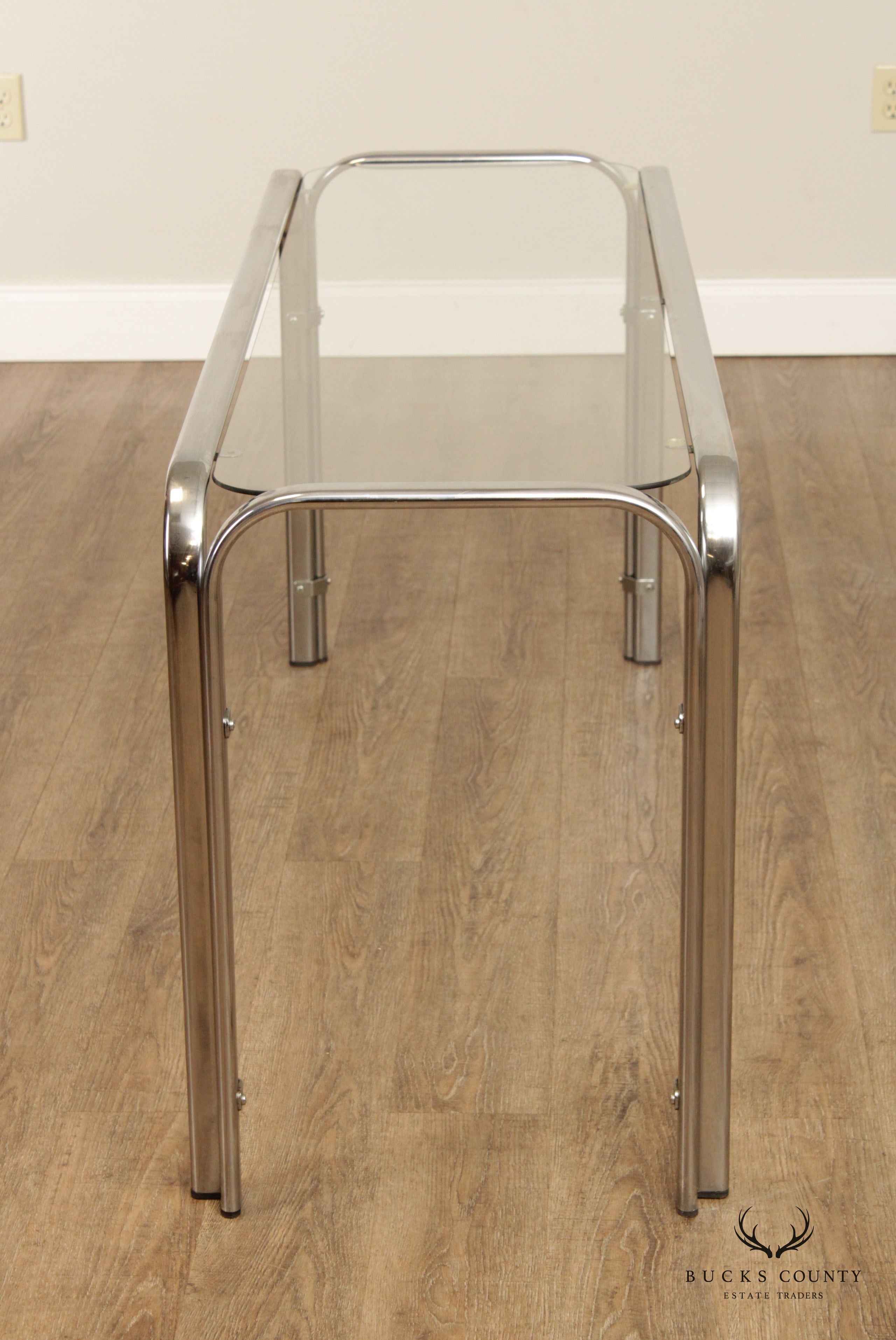 Mid Century Modern Tubular Chrome Glass Console or Sofa Table