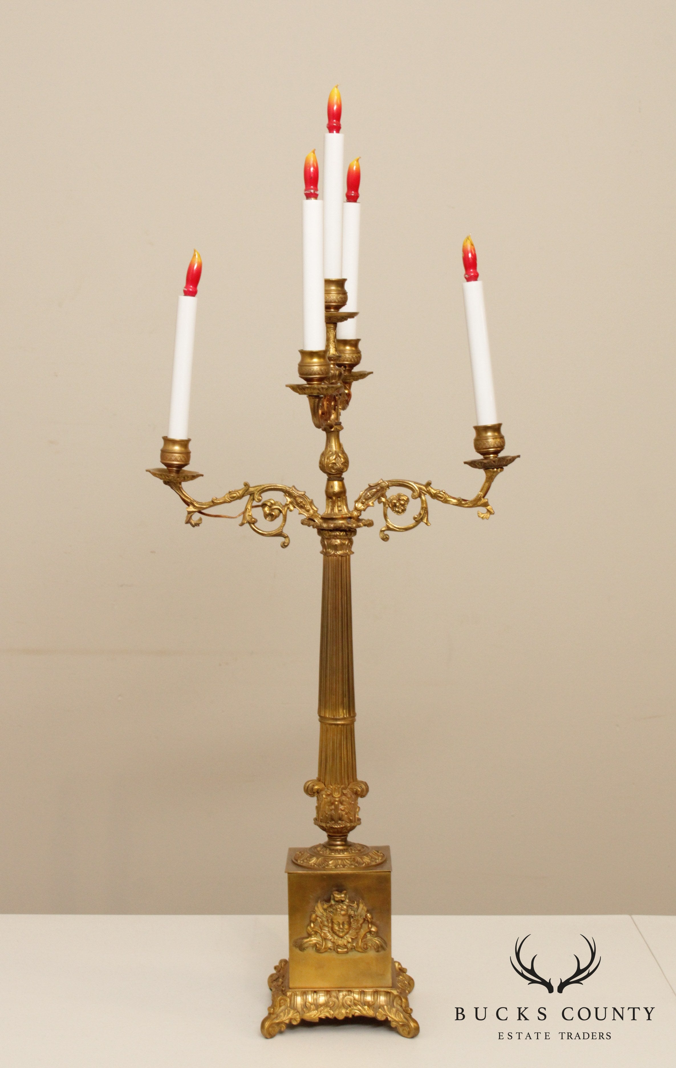 Quality Vintage French Bronze Candelabra Table Lamp