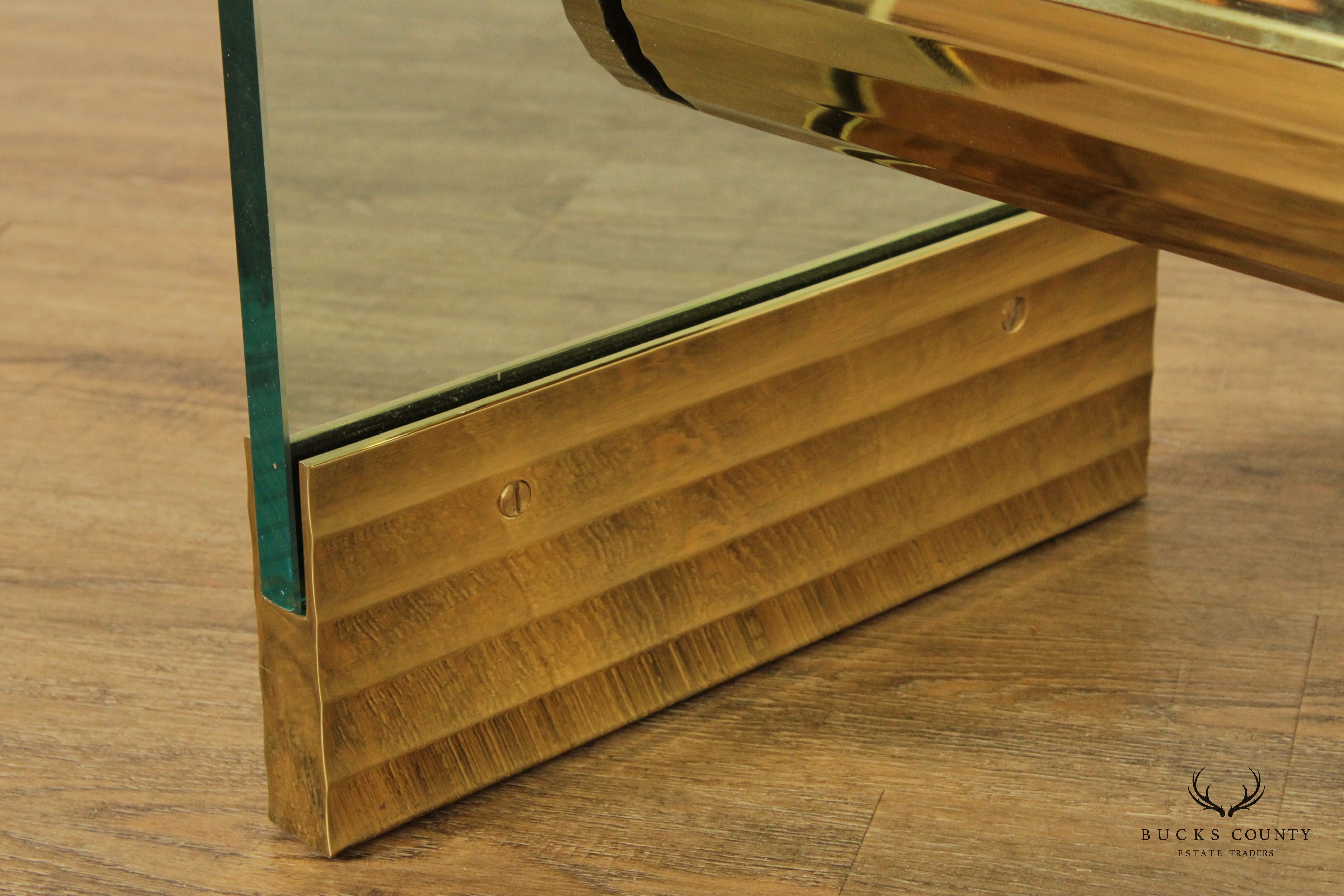 Postmodern Sculptural Glass and Brass Coffee Long Table