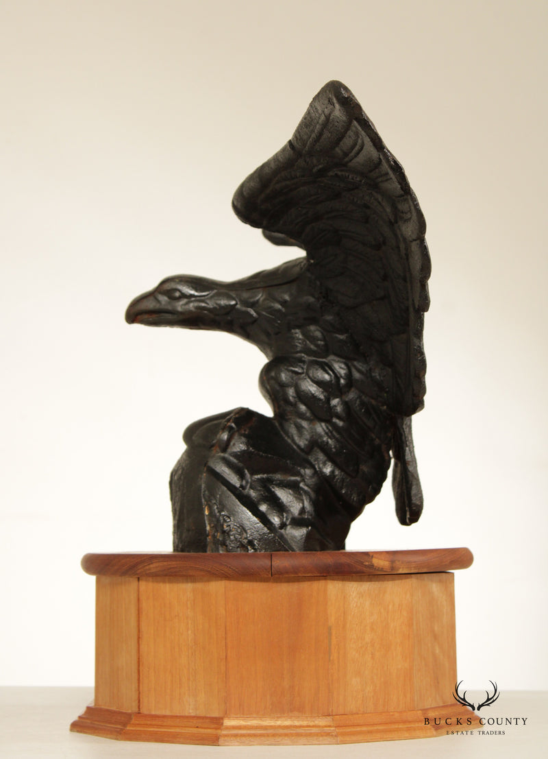 Vintage Cast Iron Eagle Sculpture on Wooden Base