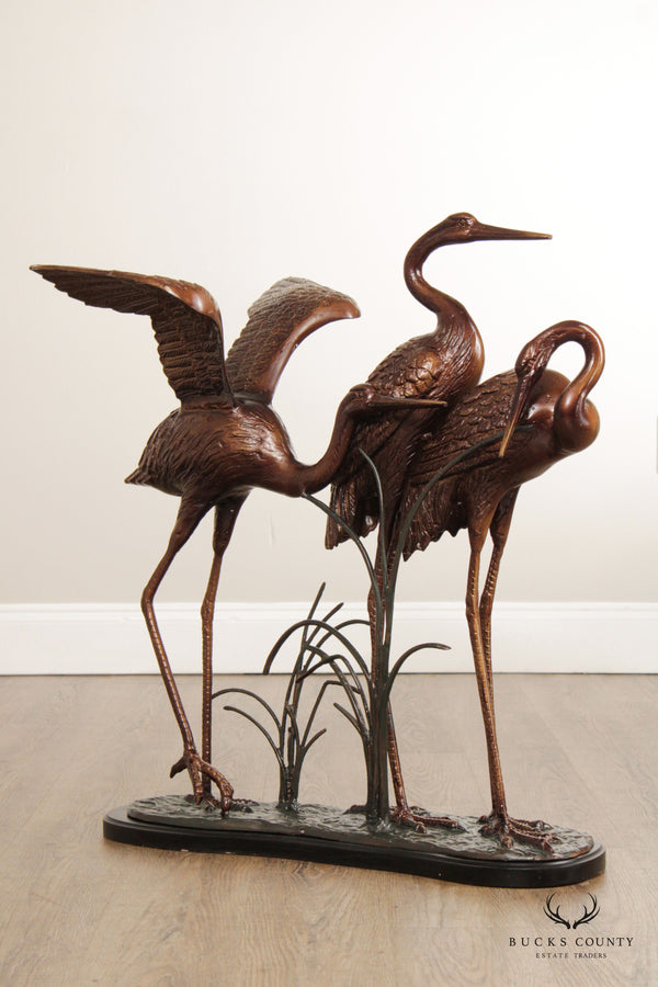 Vintage Flock Crane Birds Cast Metal Sculpture