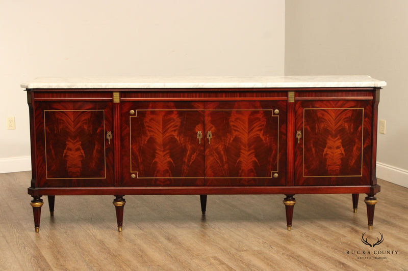 French Louis XVI Style Flame Mahogany Marble Top Sideboard