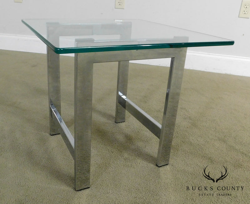 Mid-Century Modern Pair Chrome and Glass Side Tables