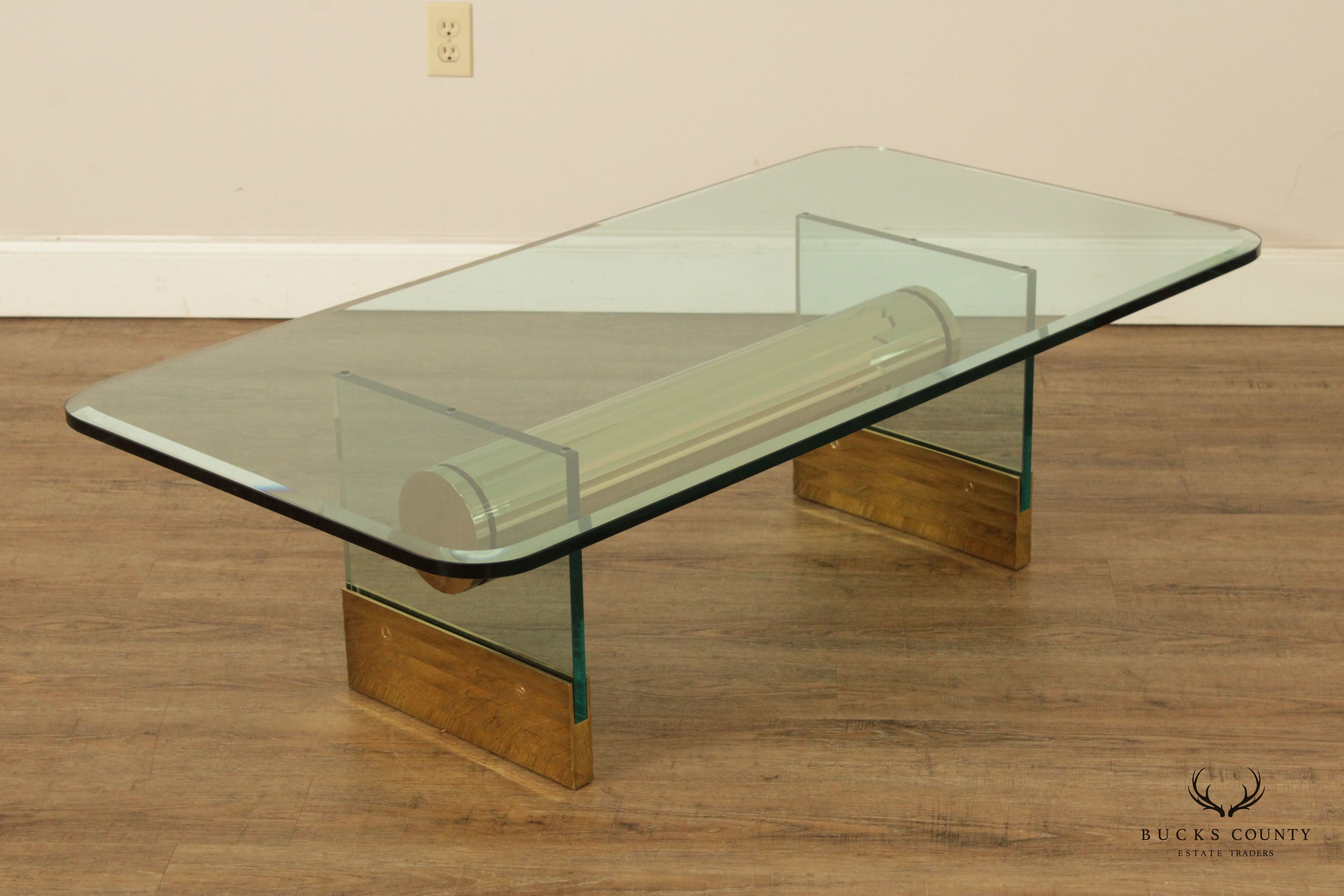 Postmodern Sculptural Glass and Brass Coffee Long Table