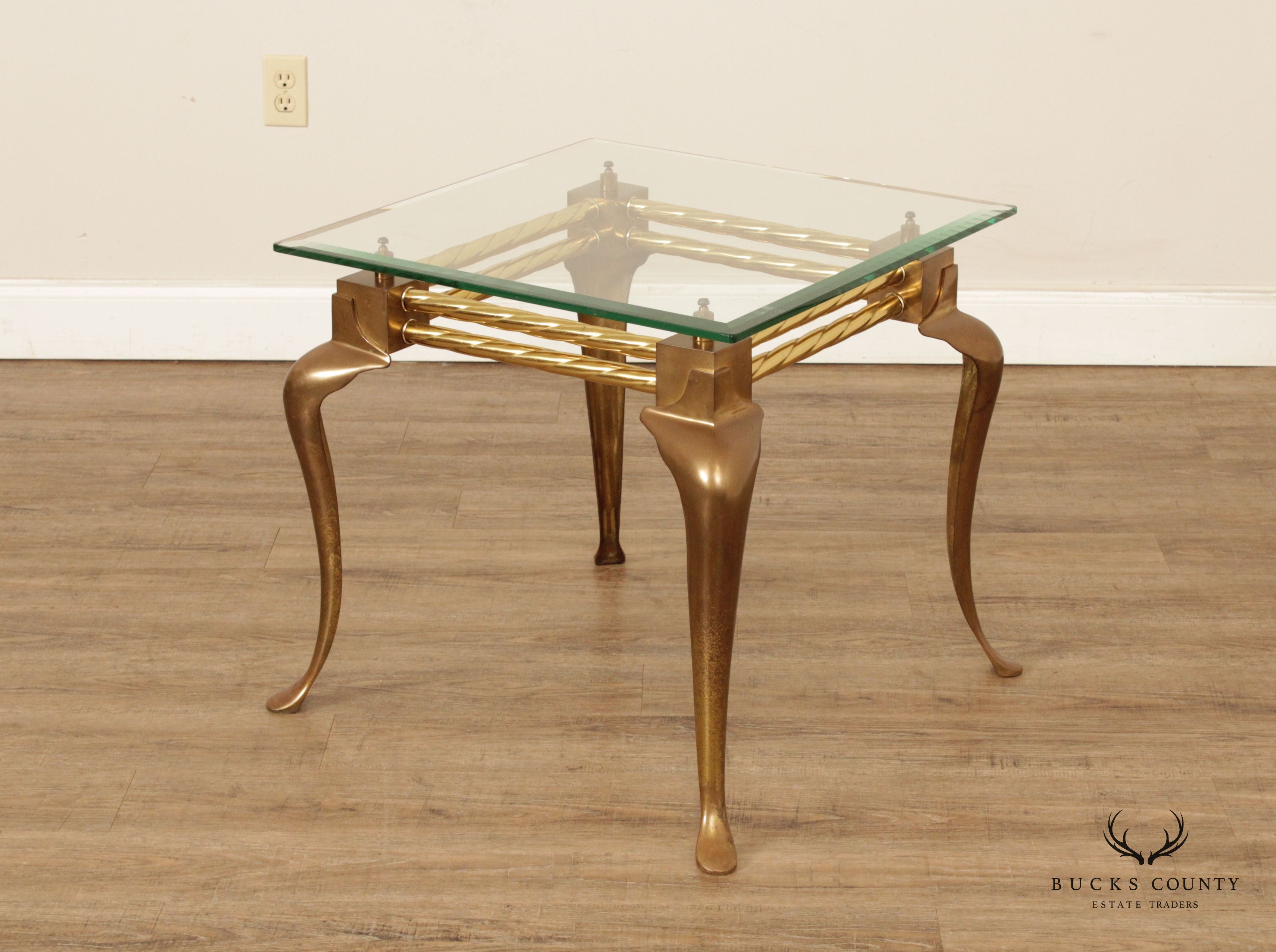 Vintage French Style Pair of Brass and Glass Side Tables