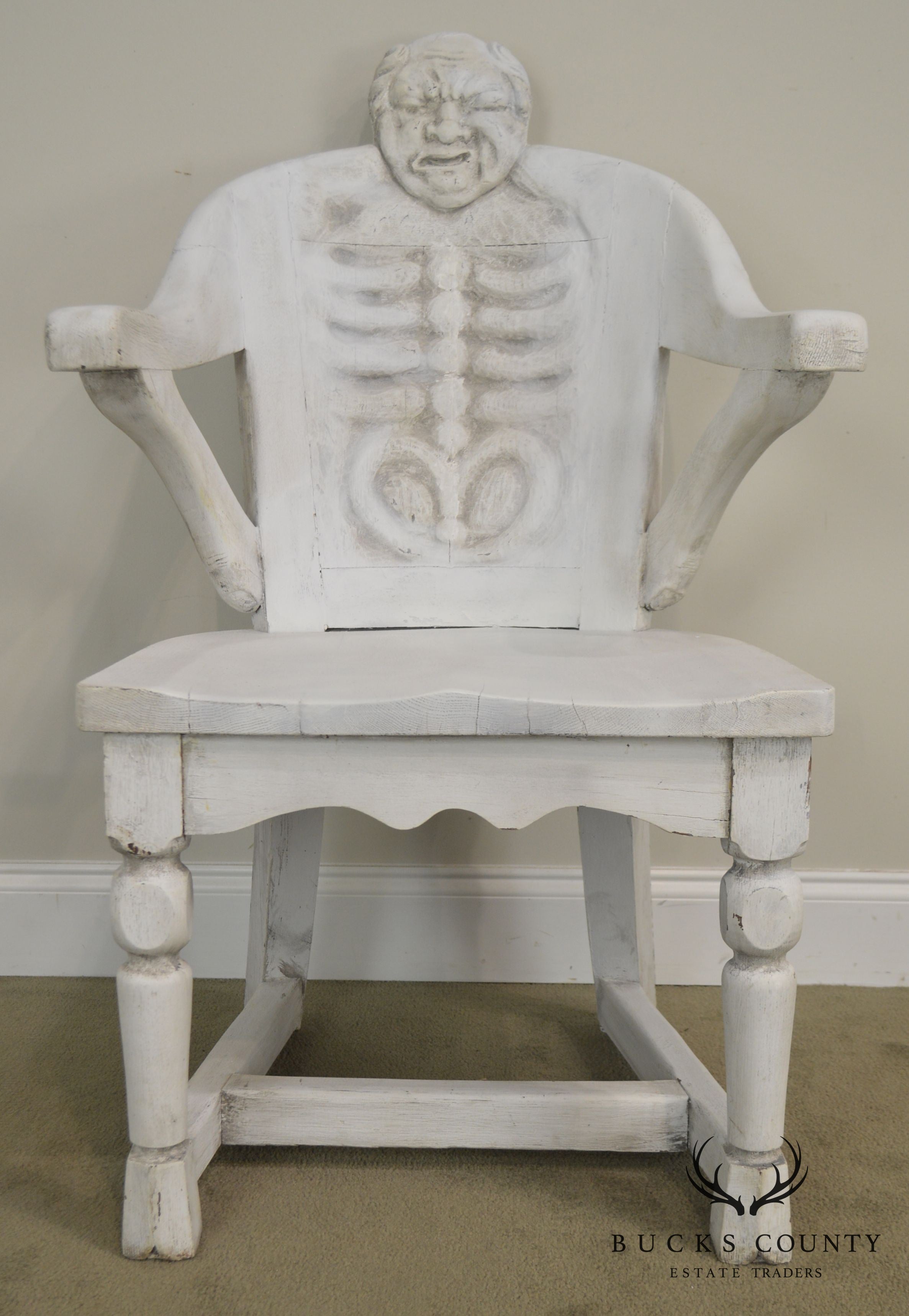 Antique Carved His & Hers Pair Chiropractors Skeleton Arm Chairs