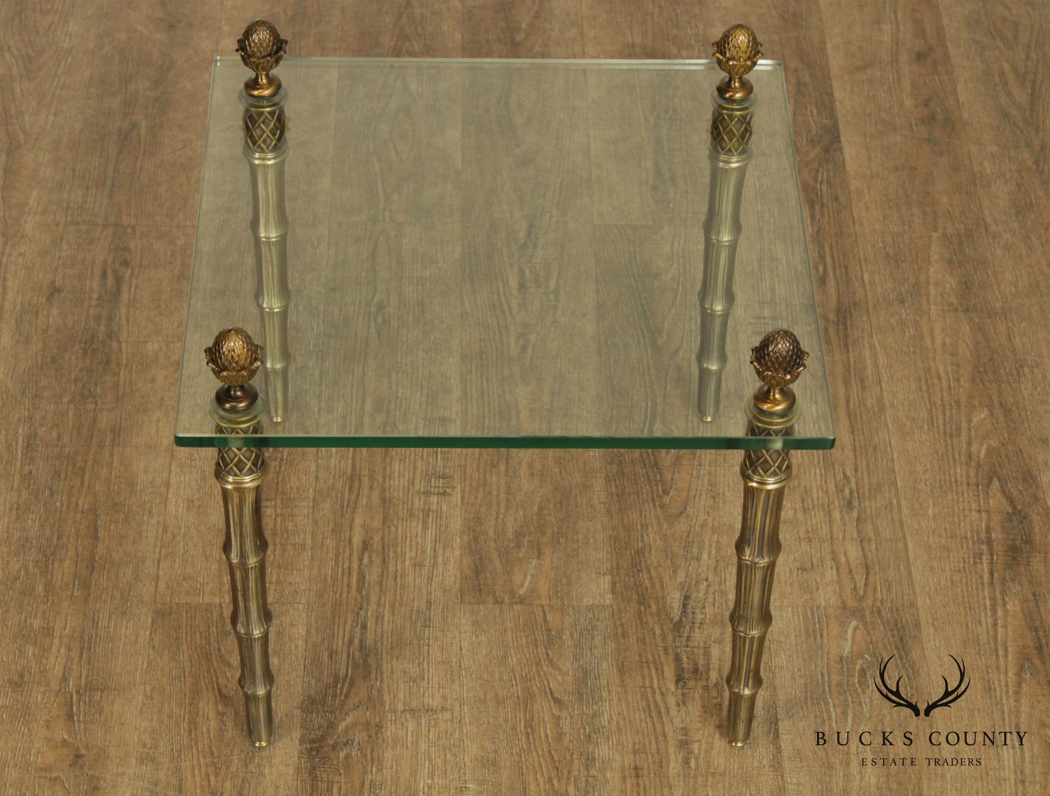 Vintage French Directoire Style Square Brass & Glass Side Table