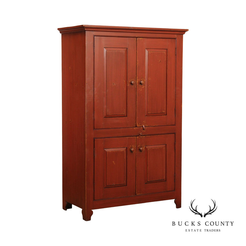 Bucks County Custom Farmhouse Pine Painted Four-Door Storage Cupboard`
