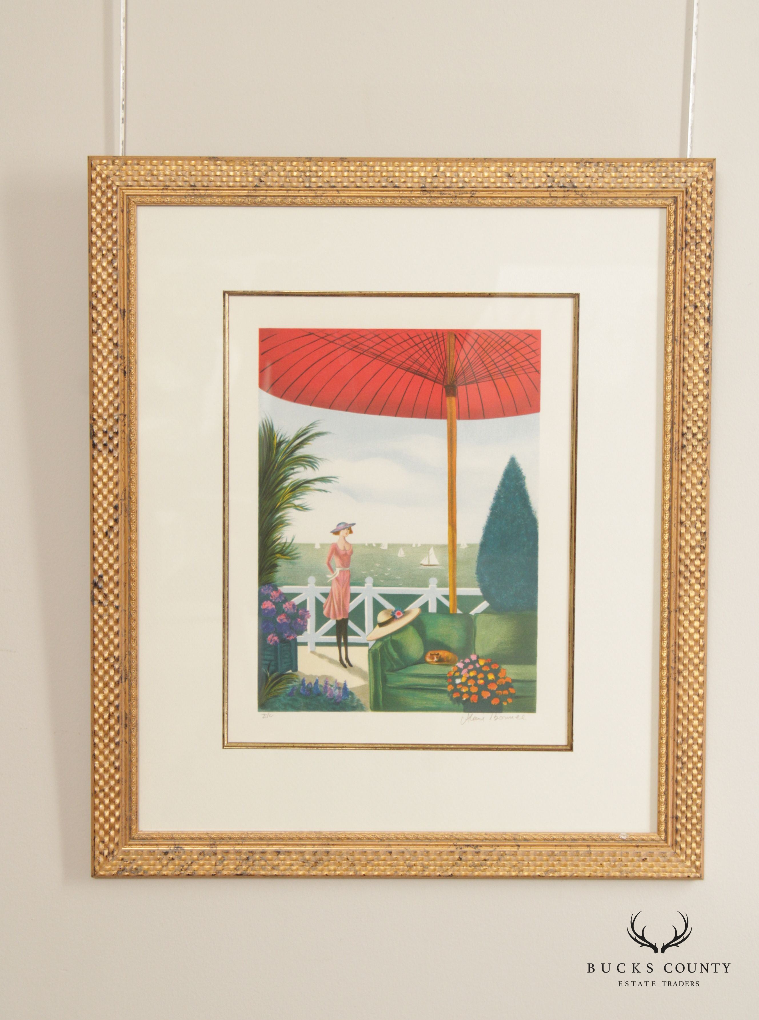 Alain Bonnec Framed Print, Patio Overlooking the Sea