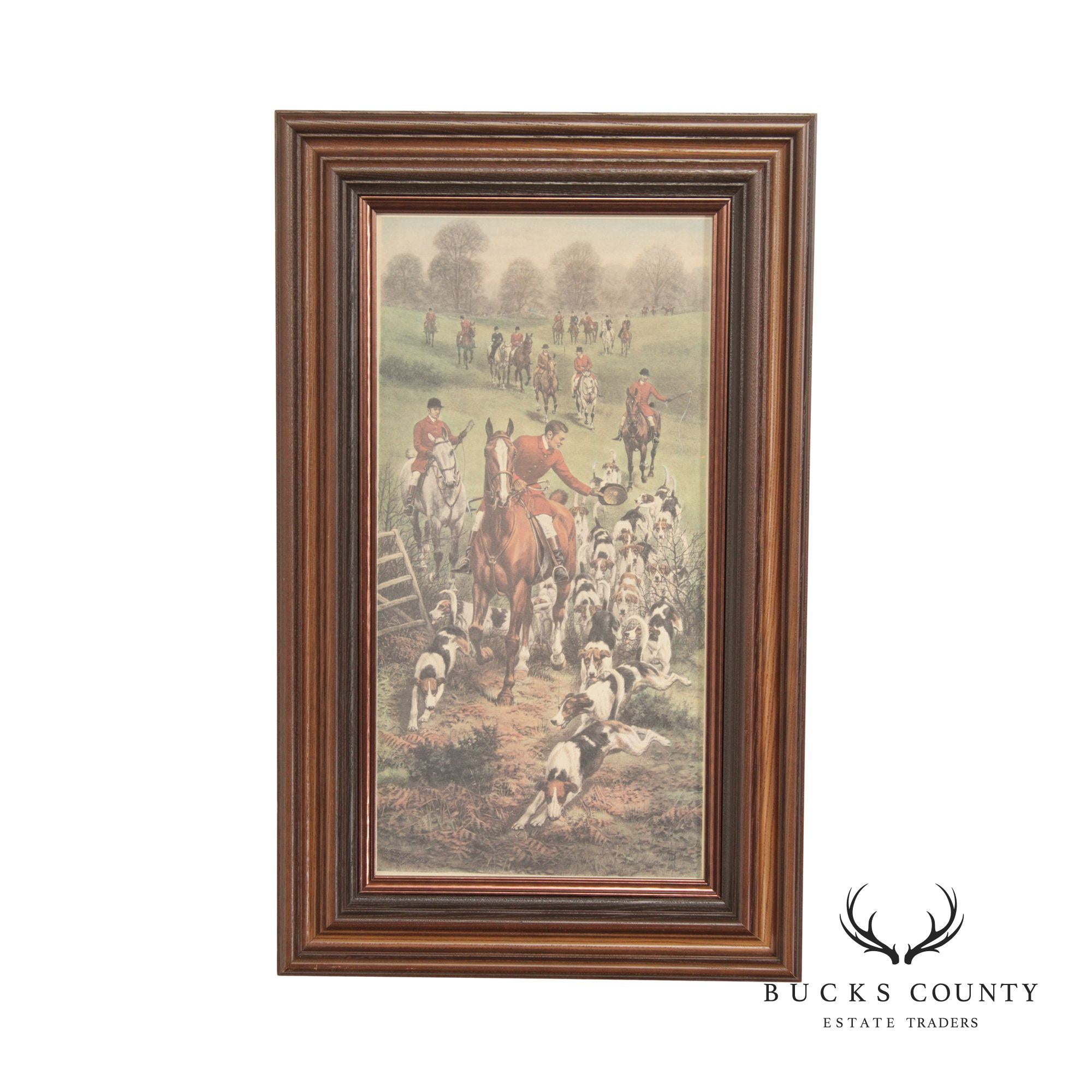 Vintage English Fox Hunt Lithograph Print, Custom Framed