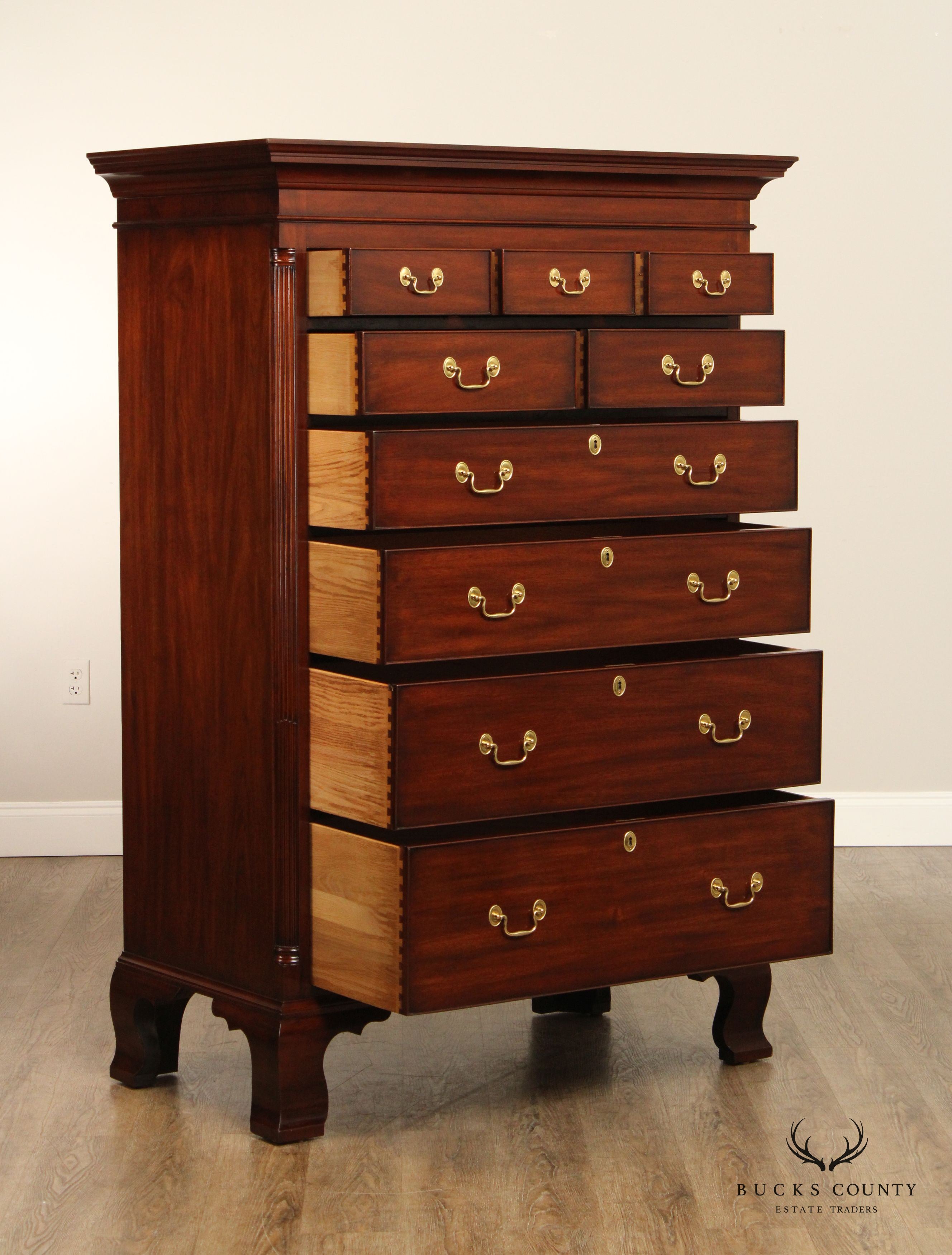 Henkel Harris Chippendale Style Mahogany New Market Tall Chest