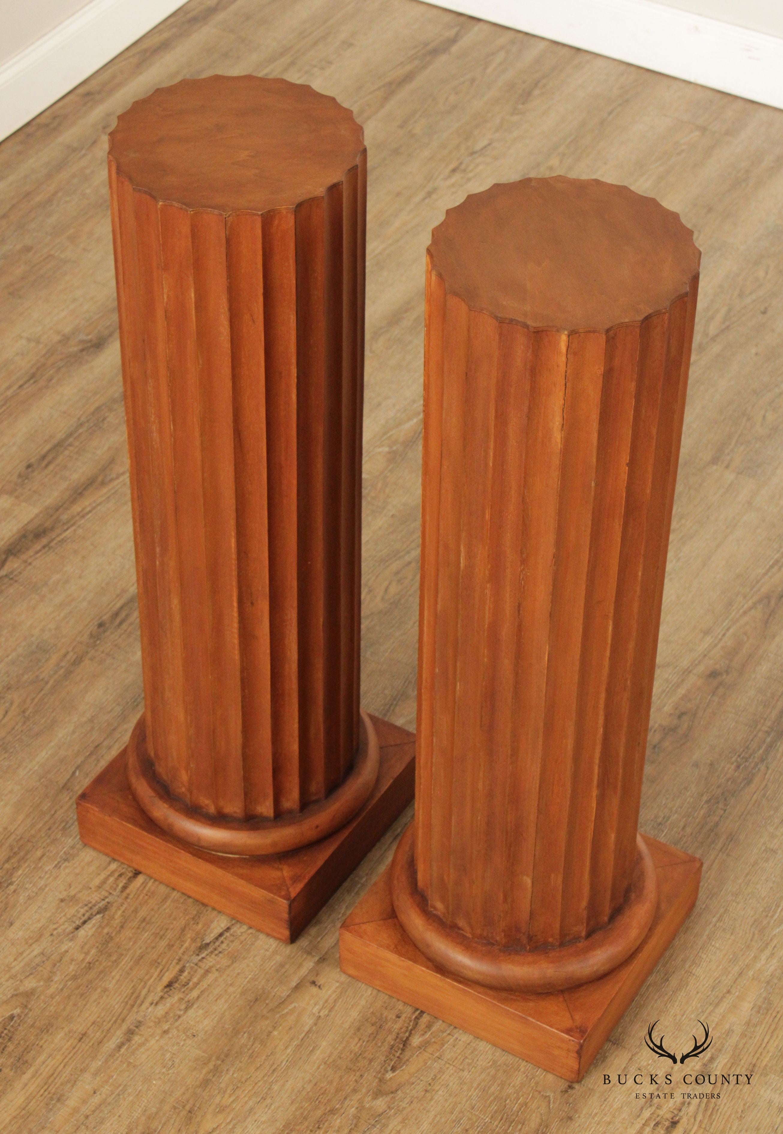 Neoclassical Style Pair of Fluted Painted Wood Columnar Pedestals