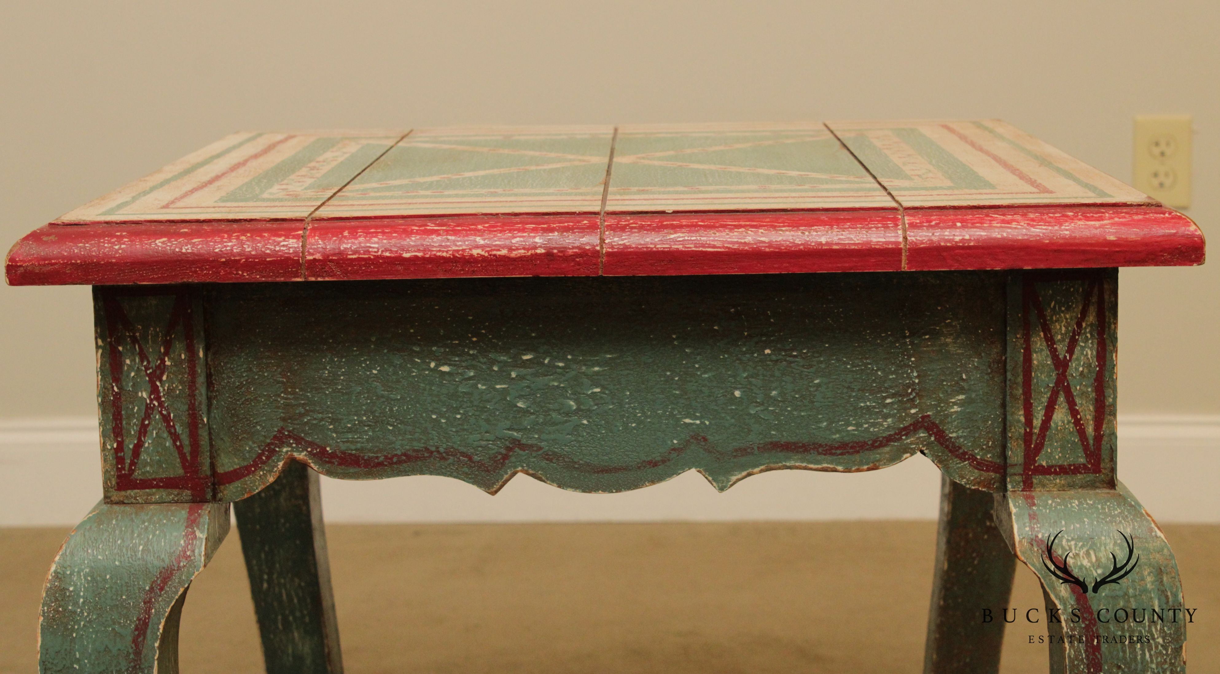 French Country Style Distressed Painted Side Table