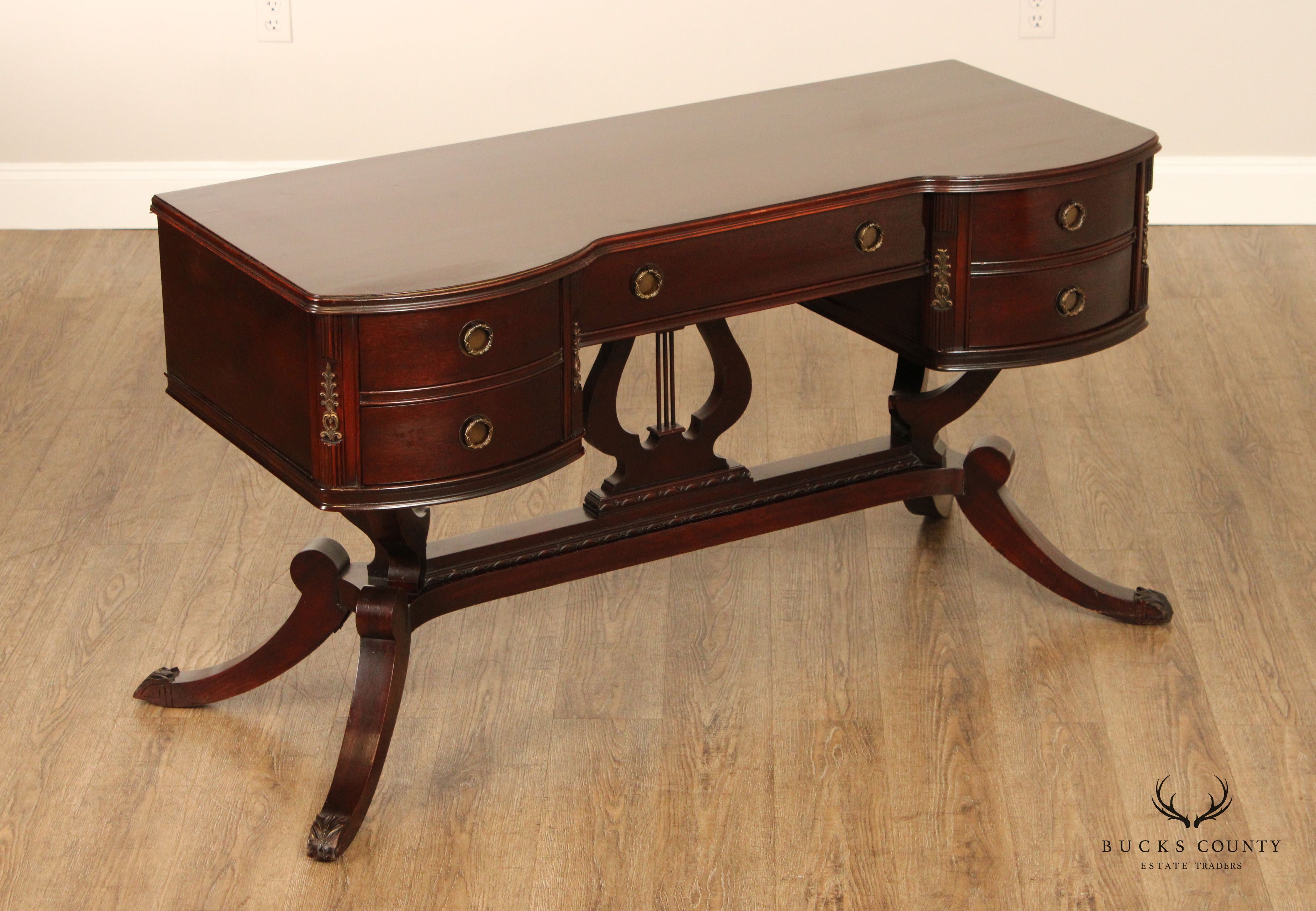 1940's Regency Style Mahogany Lyre-Base Vanity Or Writing Desk