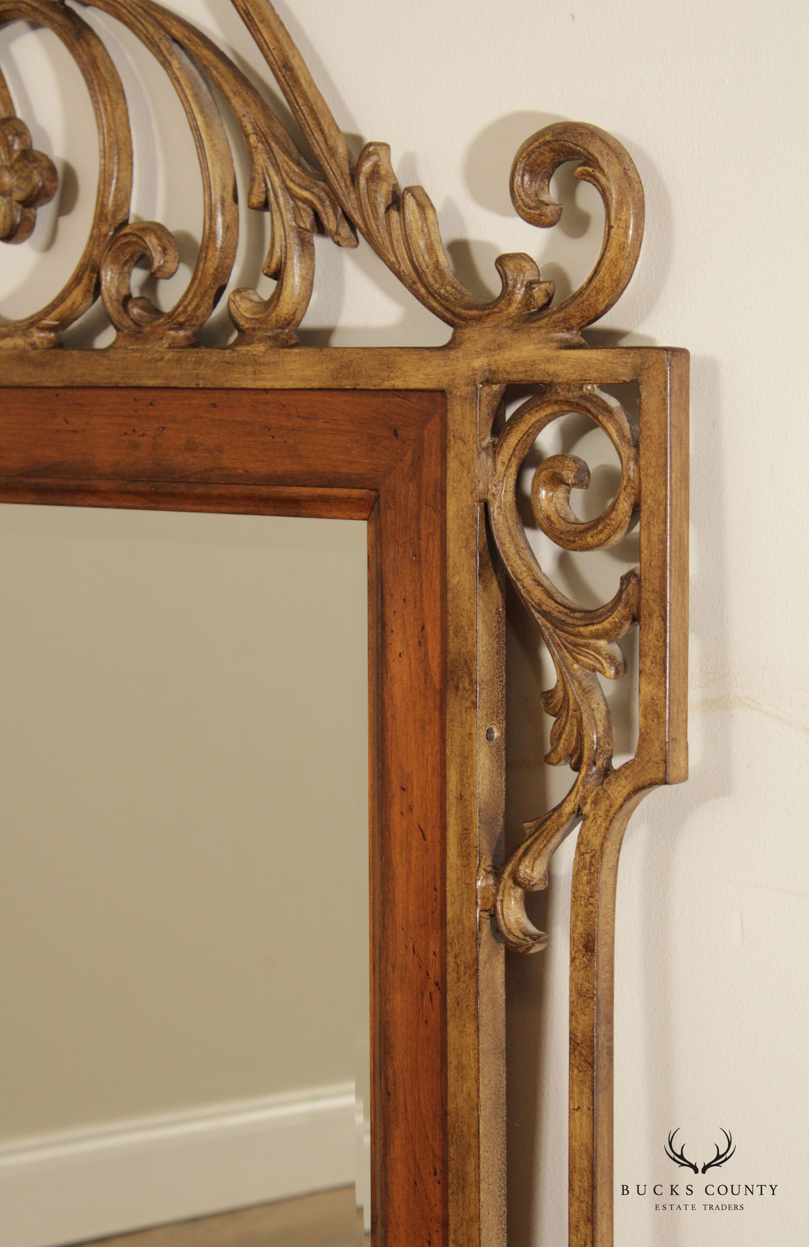 Tuscan Style Scrolled Iron Work and Wood Frame Wall Mirror