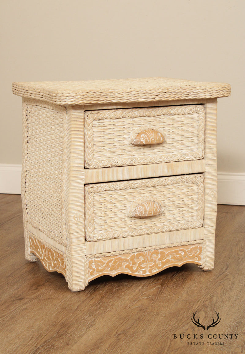 Jamaica Collection White Washed Wicker Pair 2 Drawer Nightstands