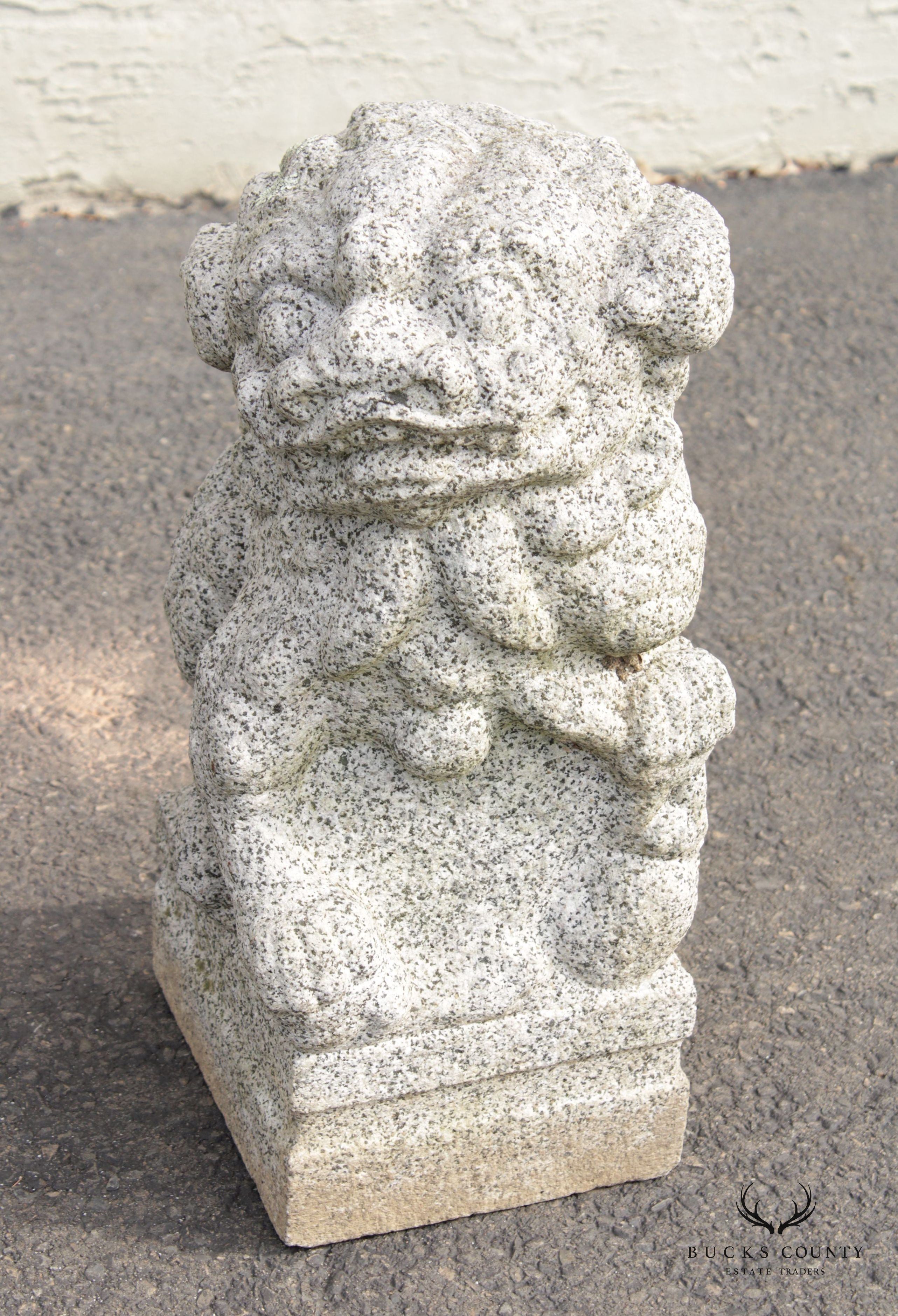 Vintage Chinese Granite Carved Pair of Foo Dog Garden Statues