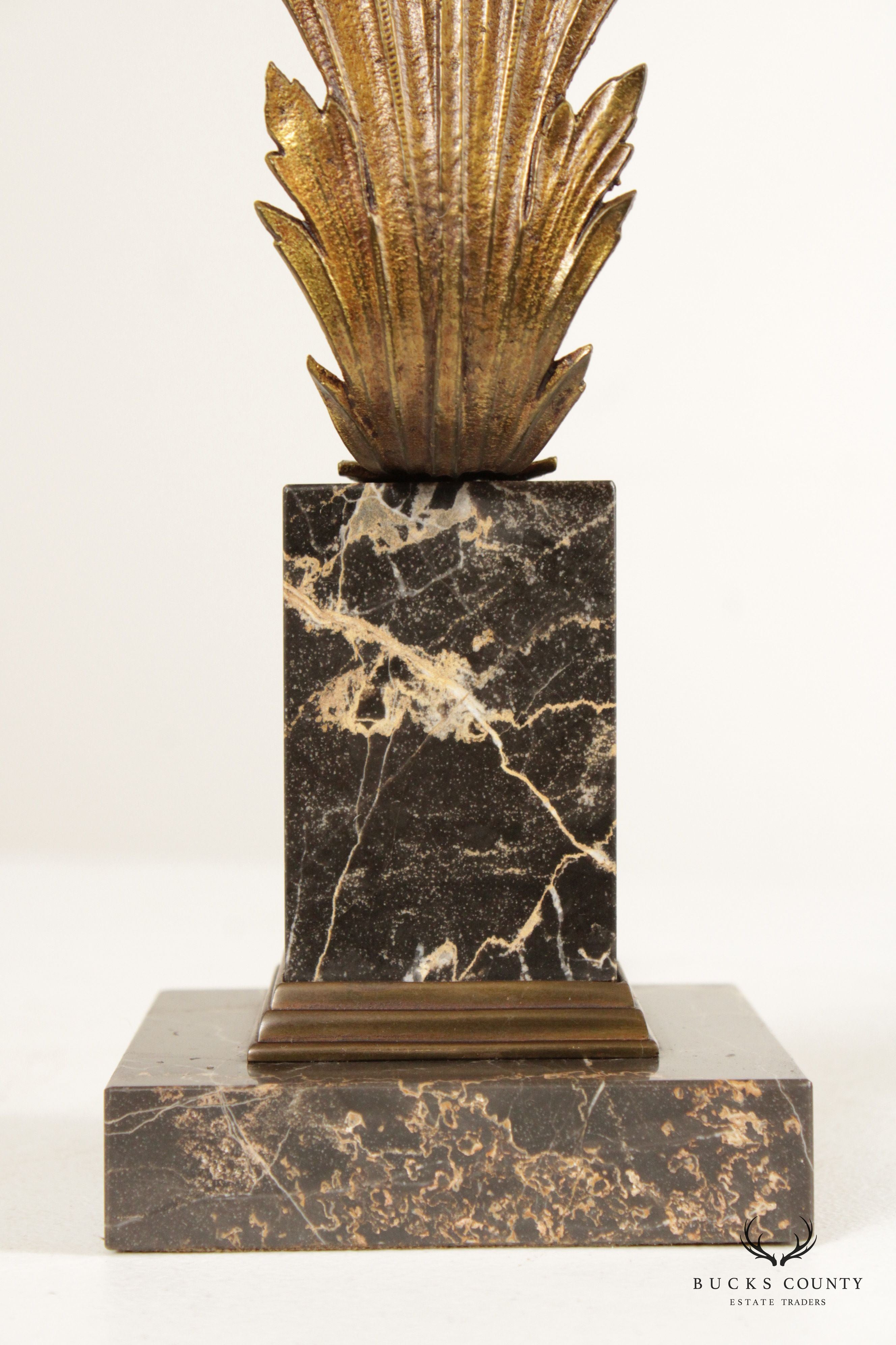 Acanthus Bronze and Marble Table Lamp with Shade