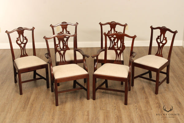 Stickley Chippendale Carved Cherry Set Six Dining Chairs