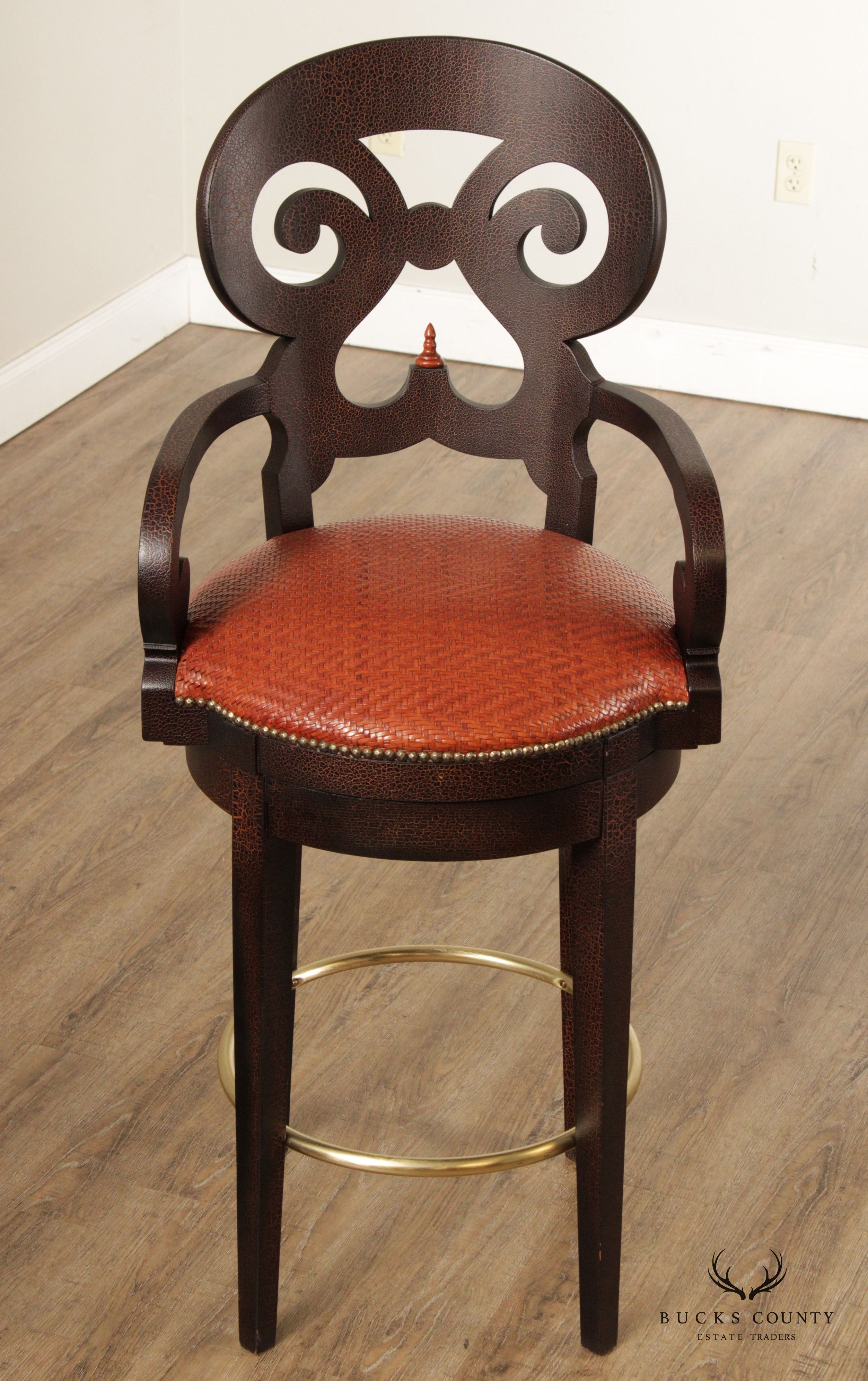 Biedermeier Style Pair of Crackle-Painted Bar Stools