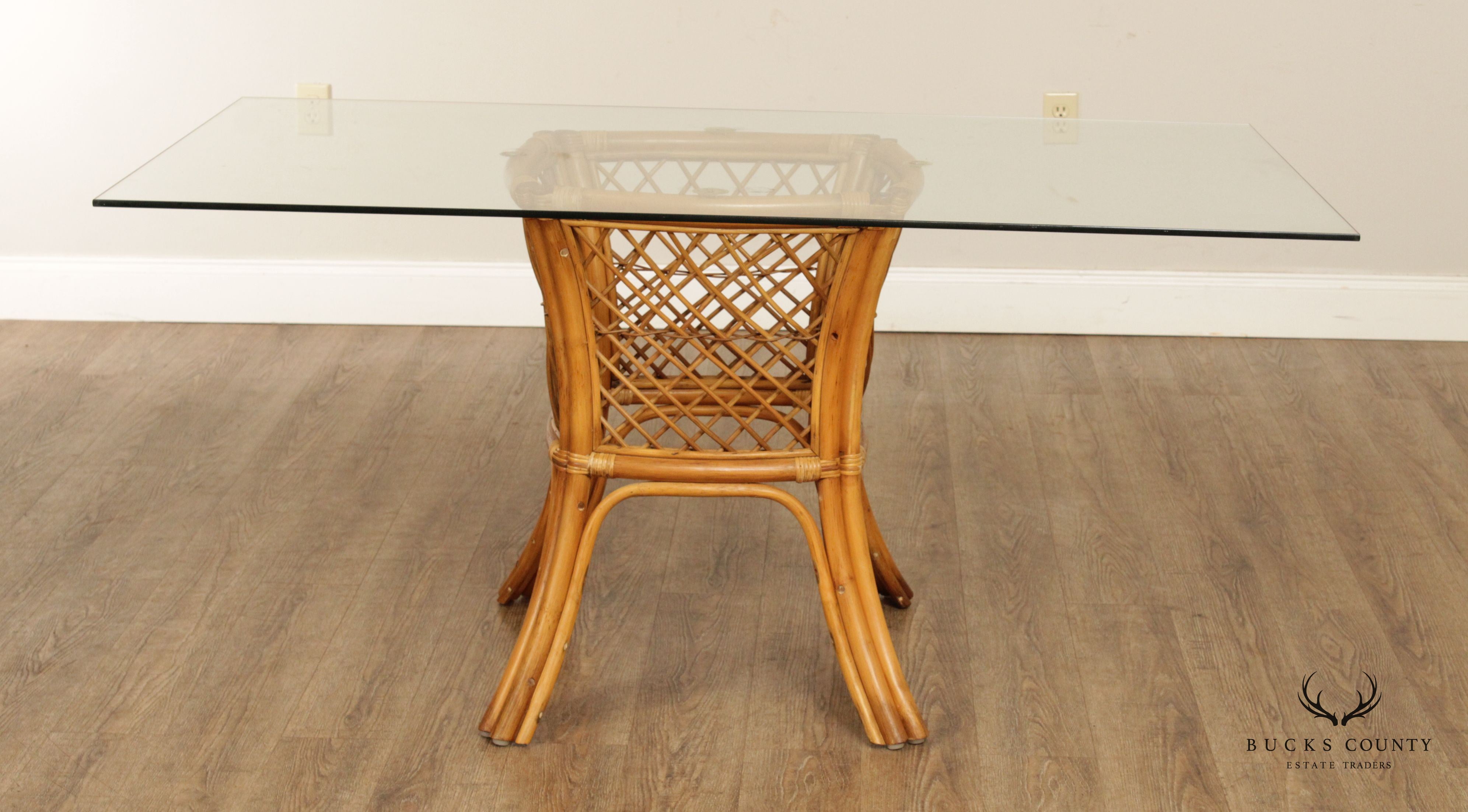 Mid Century Rattan Glass Top Dining Table