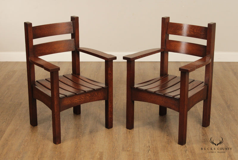 Antique Black River Bending Co. Arts and Crafts Pair of Oak Armchairs