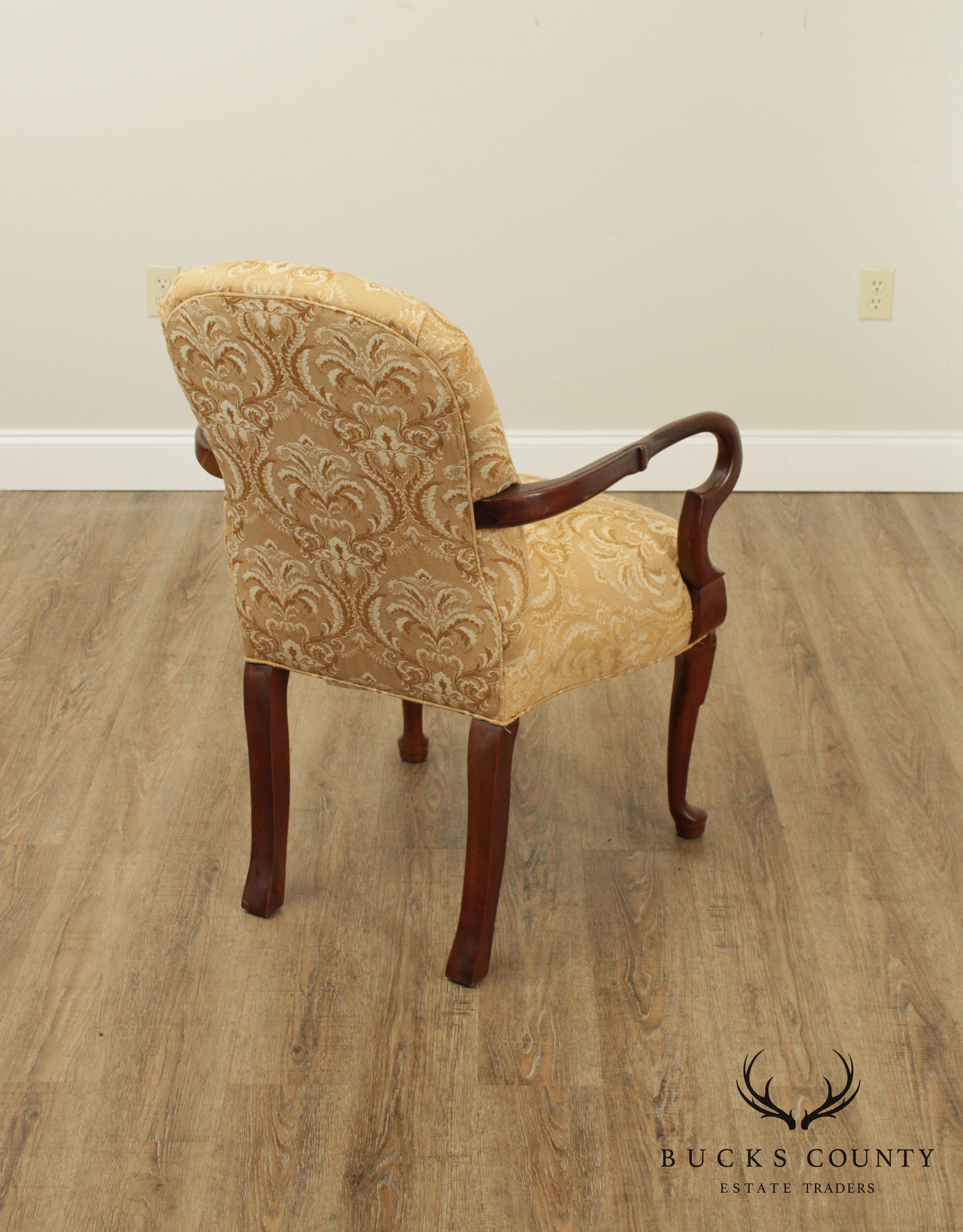 Fairfield Custom Upholstered Cherry Queen Anne Armchair