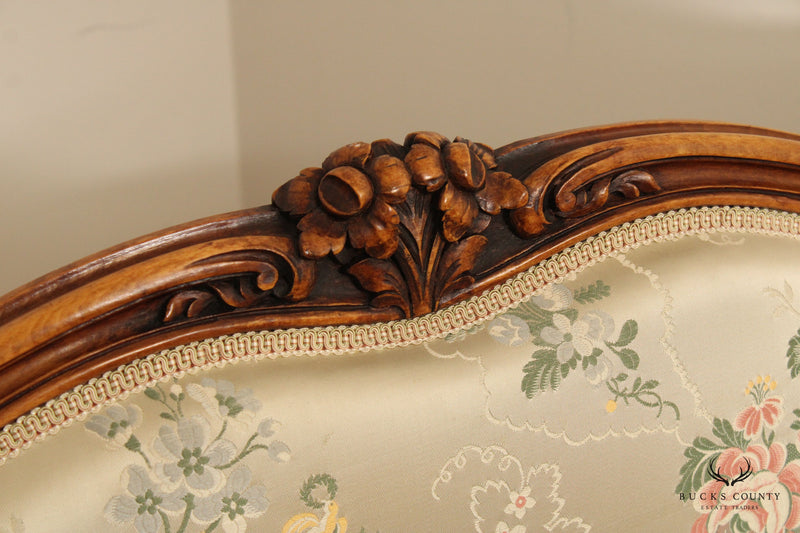 French Louis XV Style Pair Of Carved Frame Upholstered Twin Beds