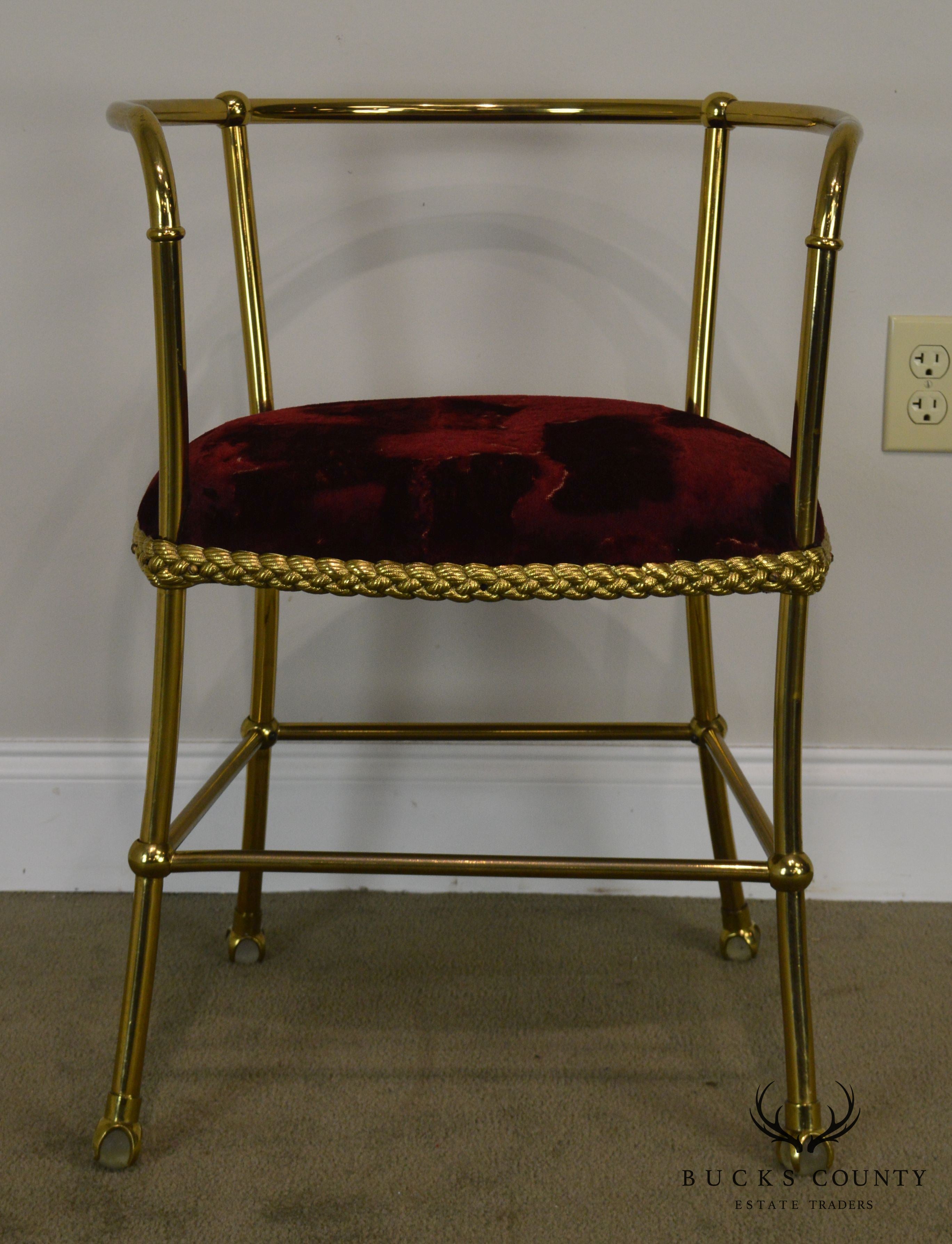 Hollywood Regency Vintage Italian Brass Pair Arm Chairs