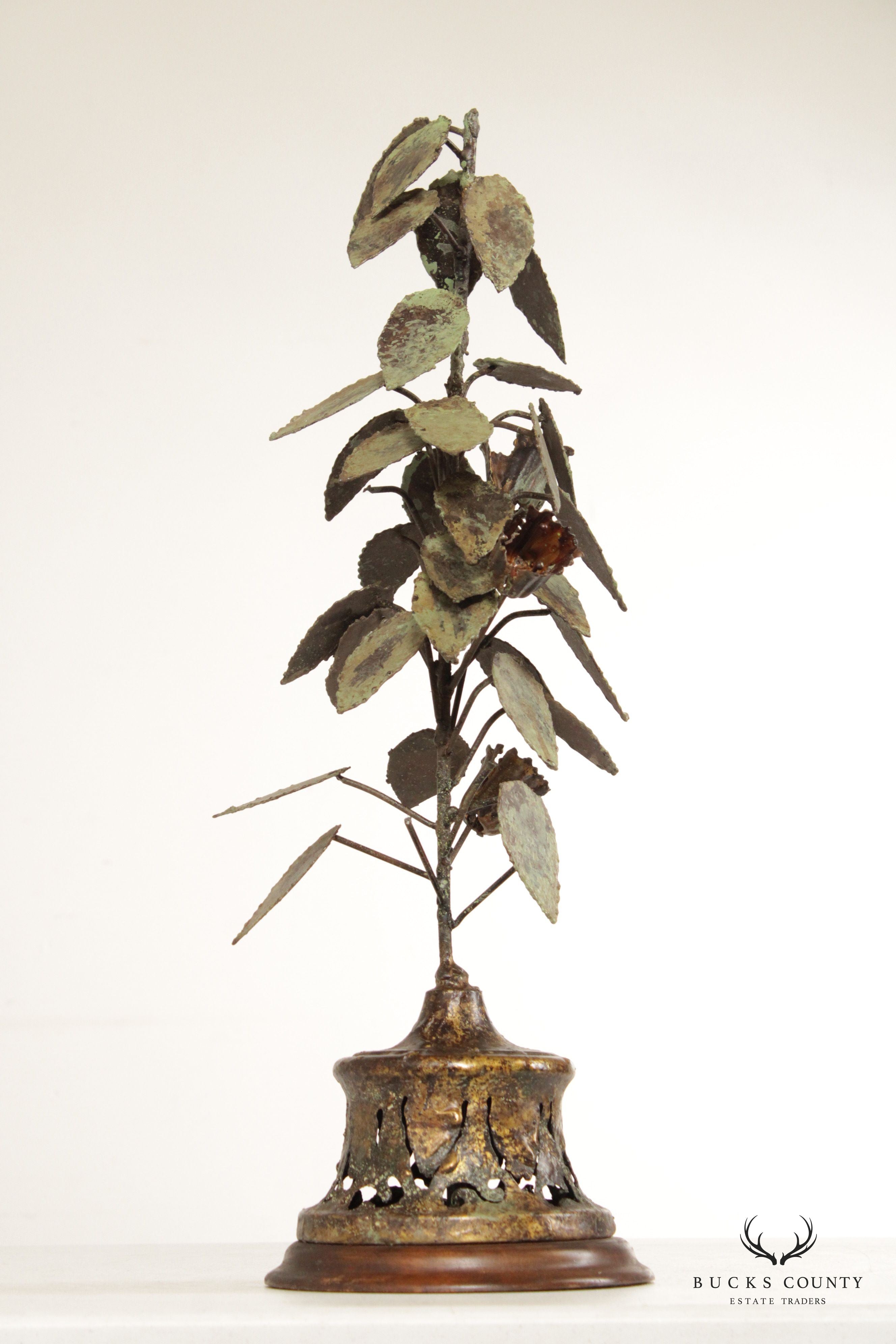 Vintage Brutalist Foliate Plant Iron Sculpture