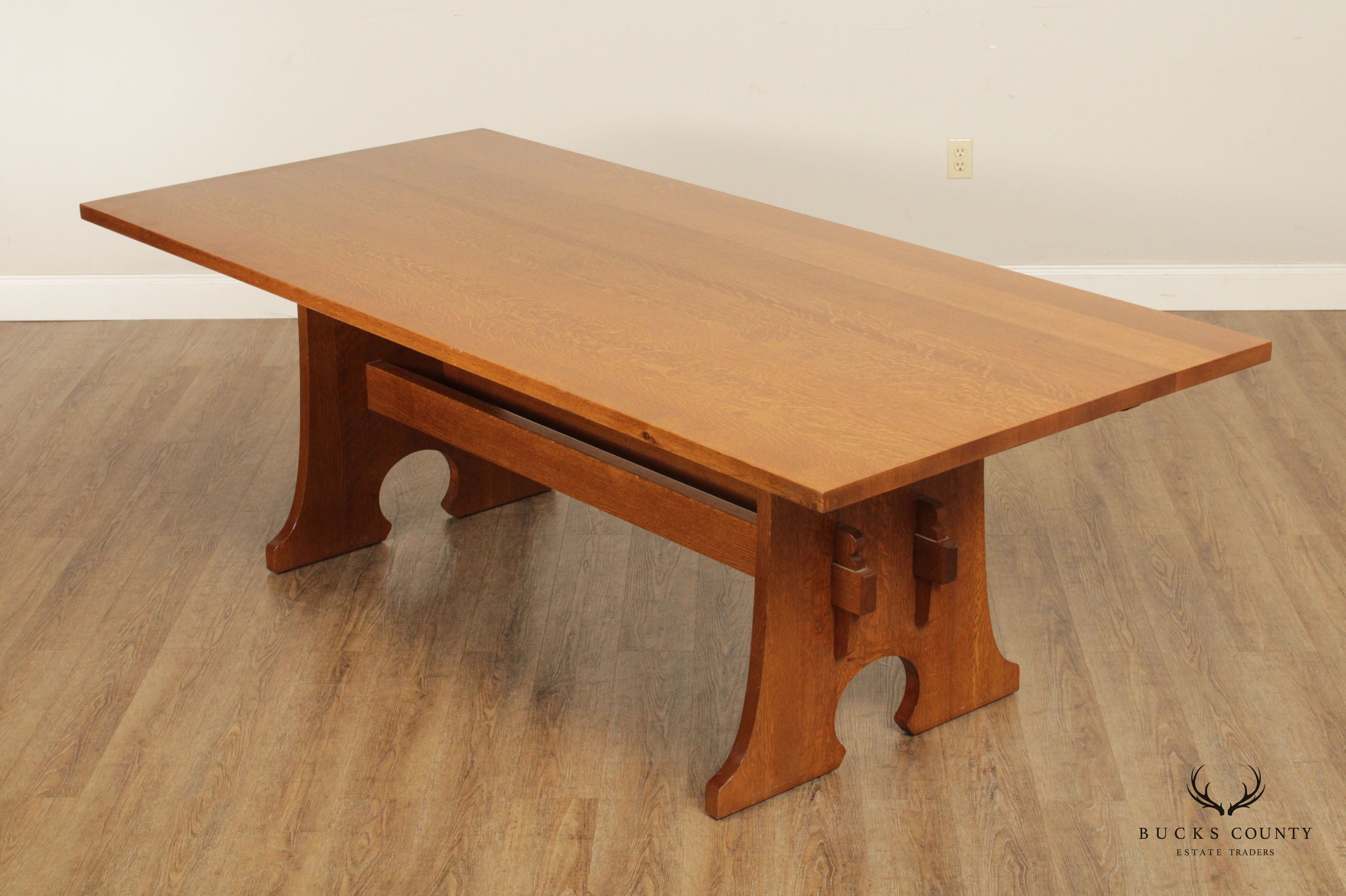 Stickley Mission Collection Oak Keyhole Trestle Dining Table