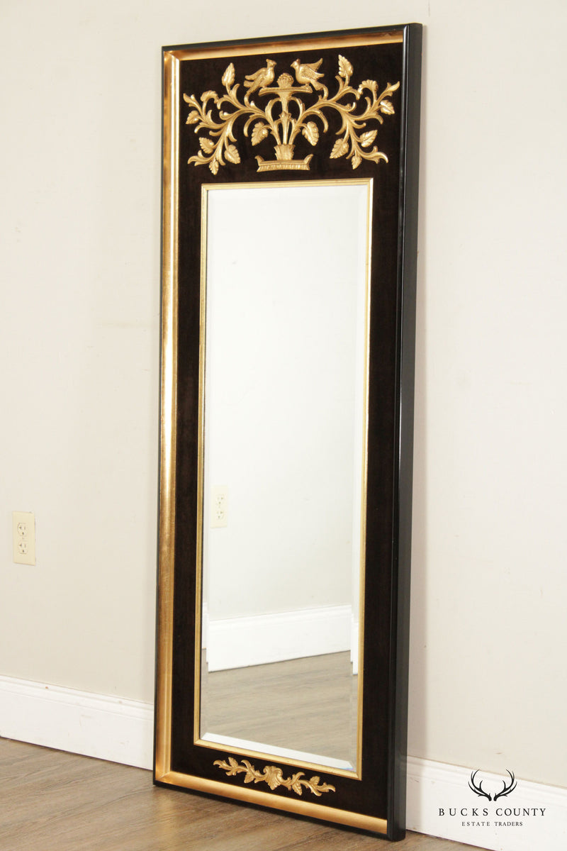 La Barge Neoclassical Style Black and Gilt Trumeau Mirror