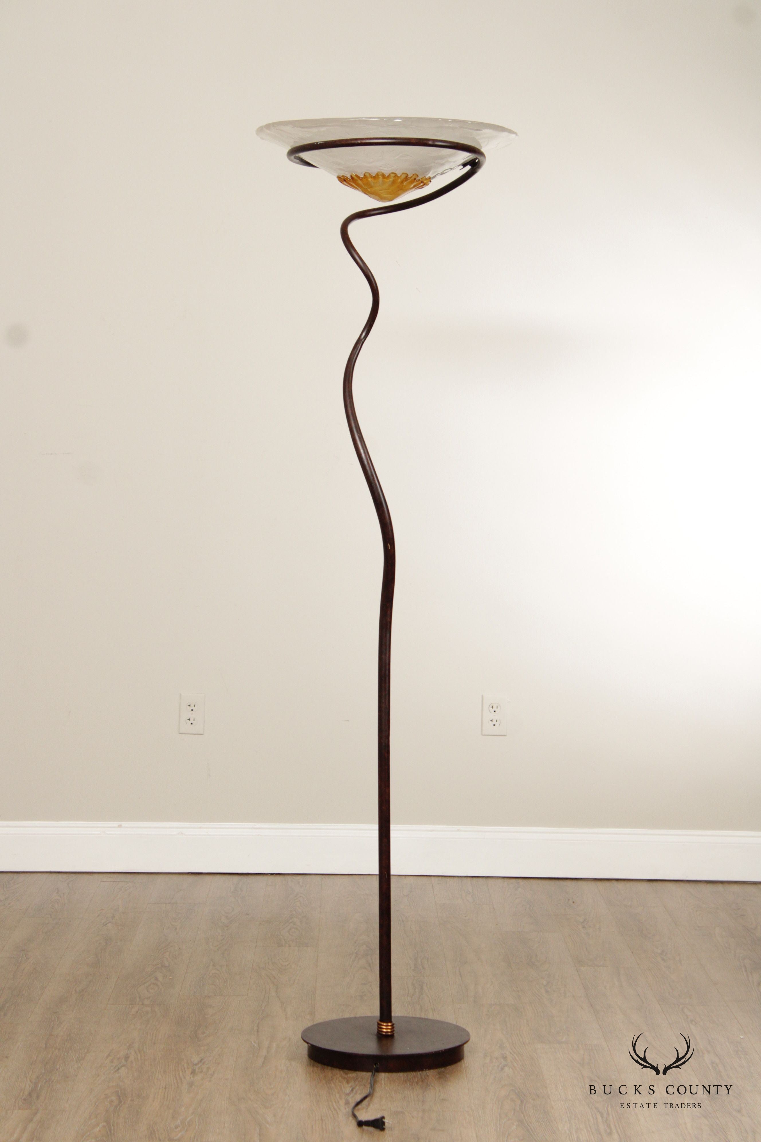 Italian Style Contemporary Steel and Glass Floor Lamp